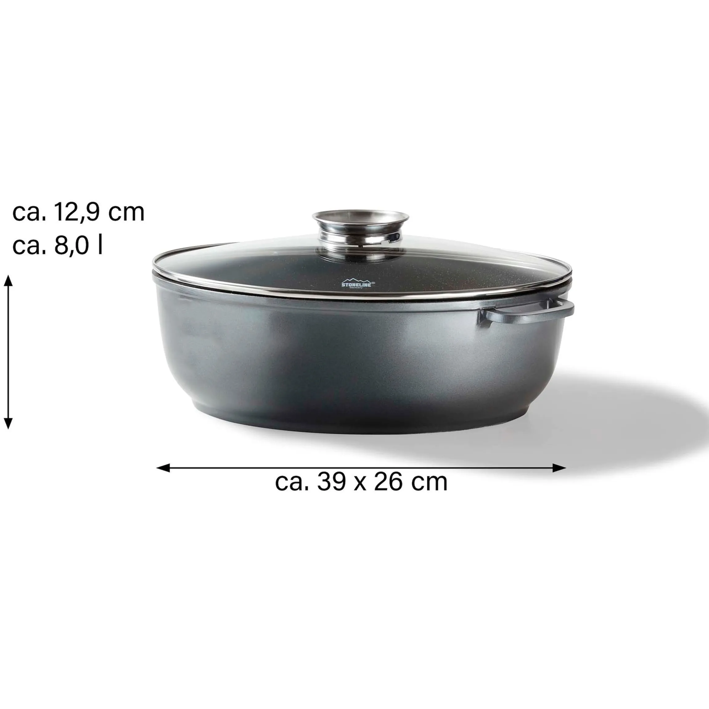 STONELINE Bräter Schmortopf Oval 39x26 cm | mit Deckel