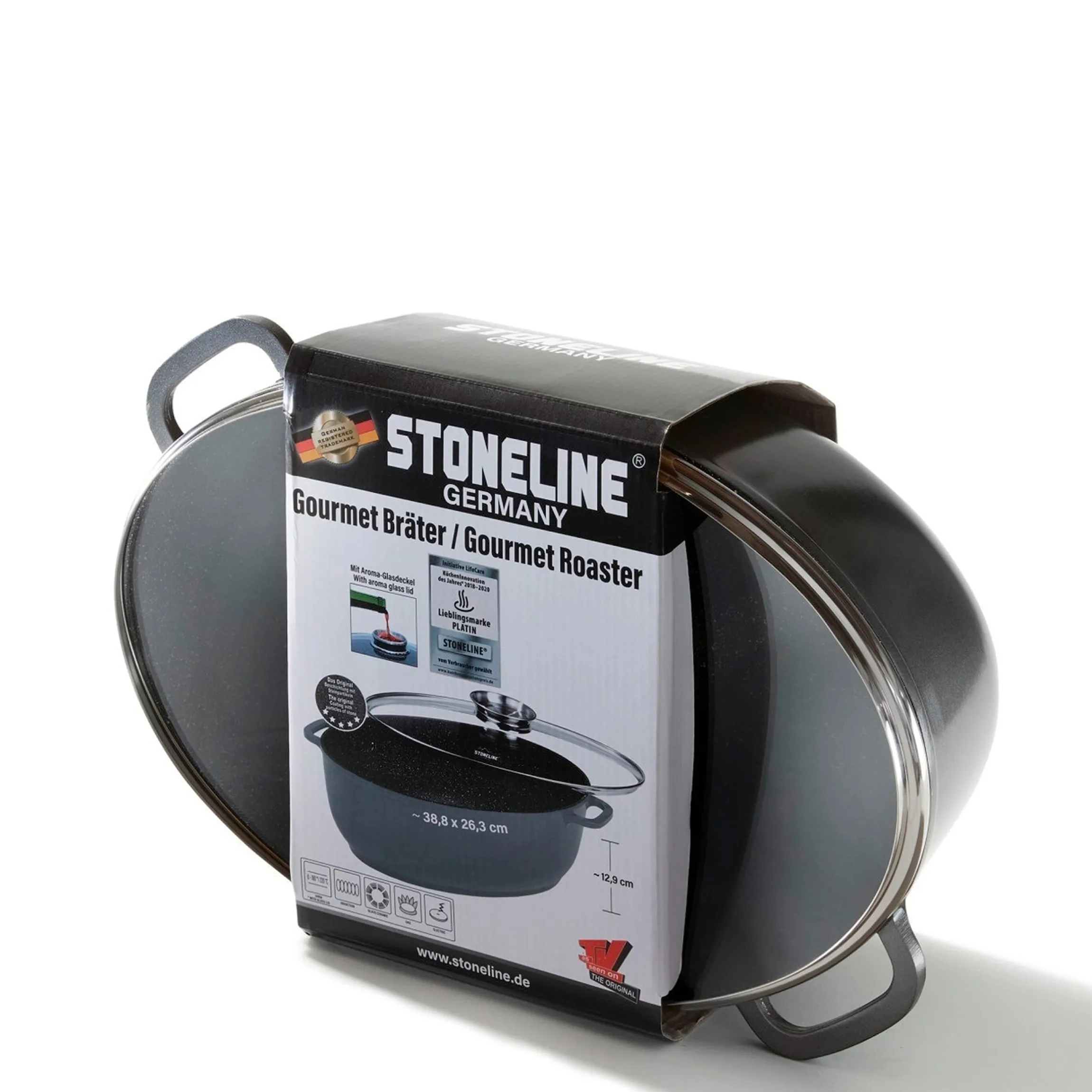 STONELINE Bräter Schmortopf Oval 39x26 cm | mit Deckel