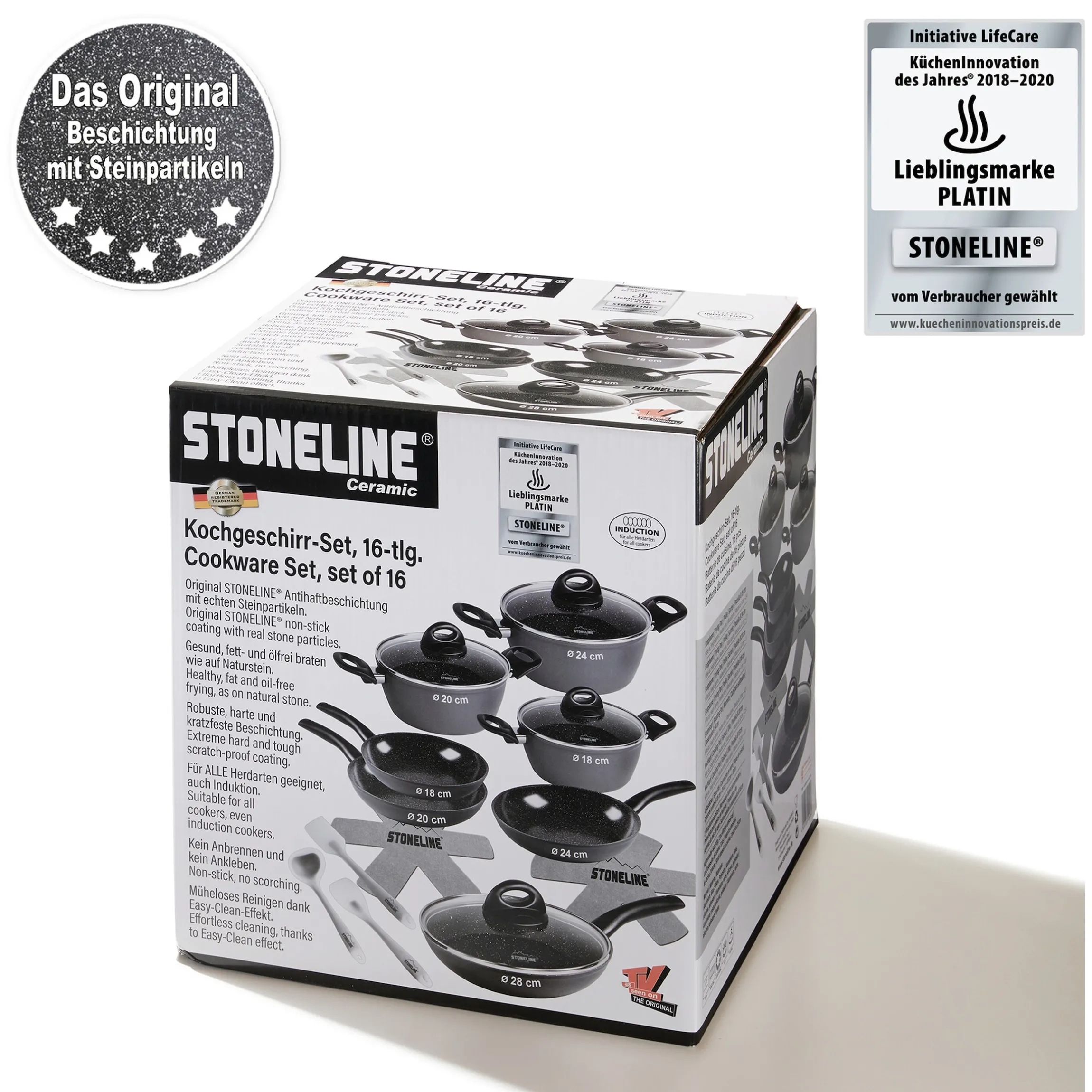 STONELINE CERAMIC Keramik Kochgeschirr-Set 16-teilig 18/20/24/28 | mit Deckeln
