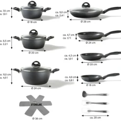 STONELINE CERAMIC Keramik Kochgeschirr-Set 16-teilig 18/20/24/28 | mit Deckeln