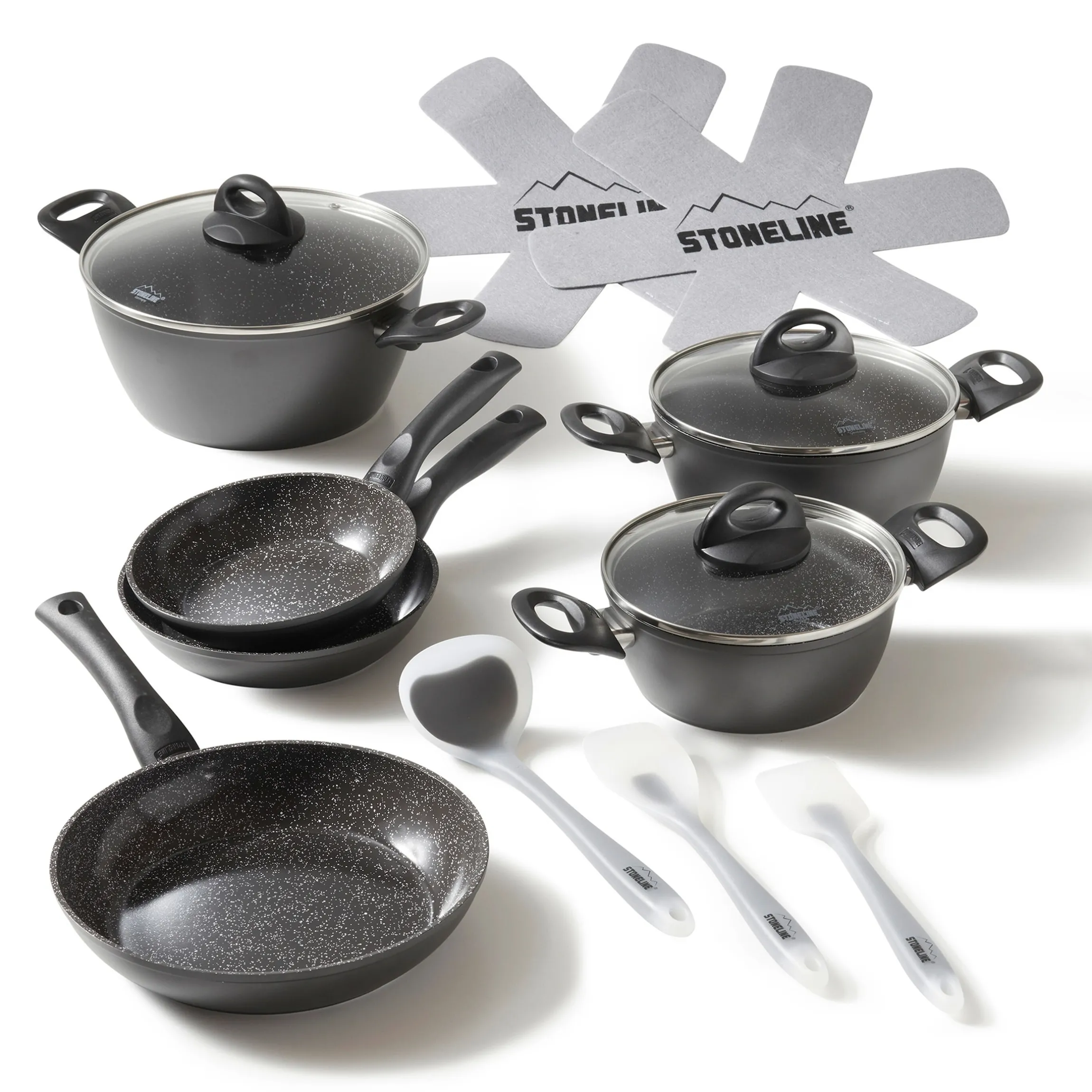 STONELINE CERAMIC Keramik Kochgeschirr-Set 14-teilig | mit Deckeln - Schwarz