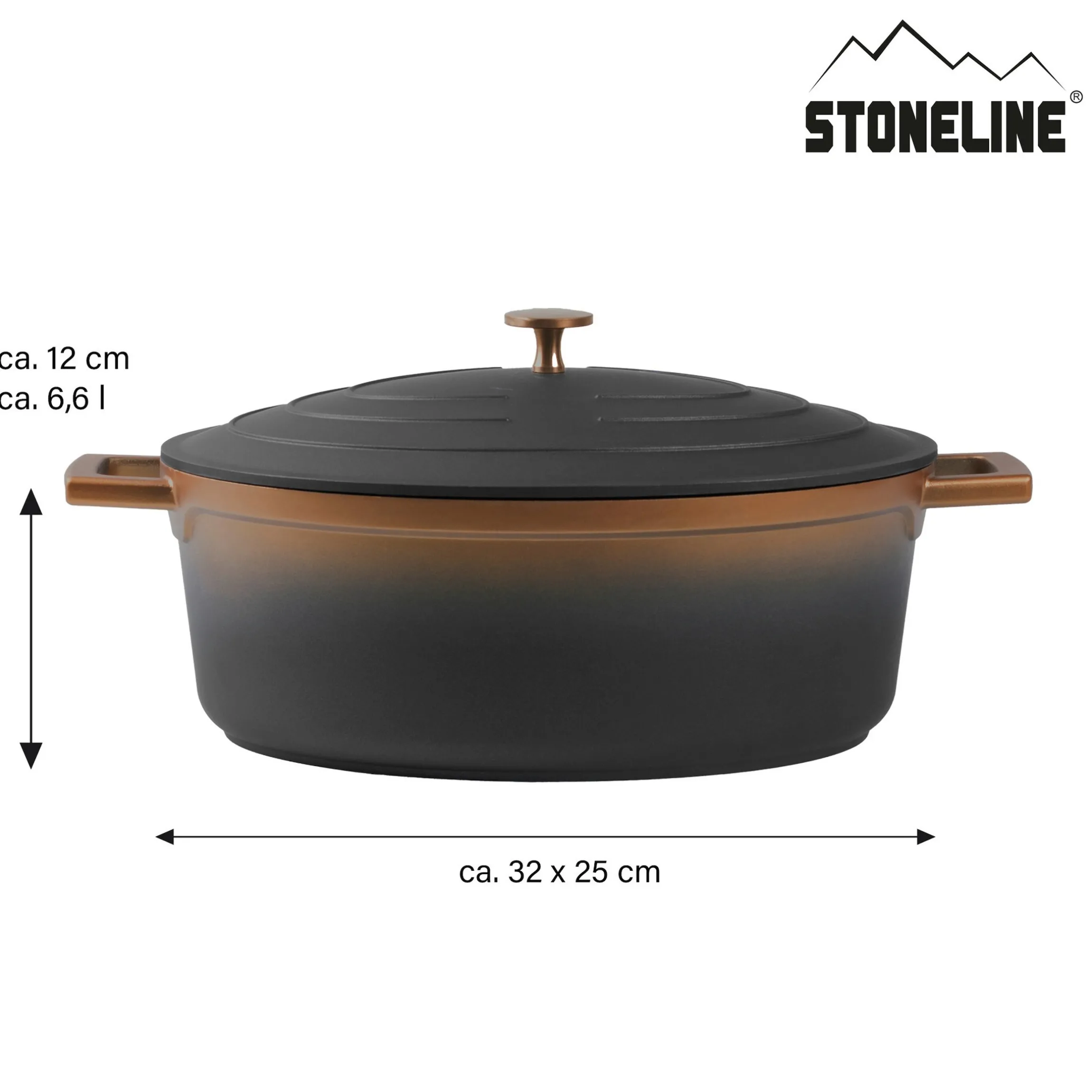 STONELINE Cocotte Bräter Oval 32x25 cm Roségold | mit Deckel