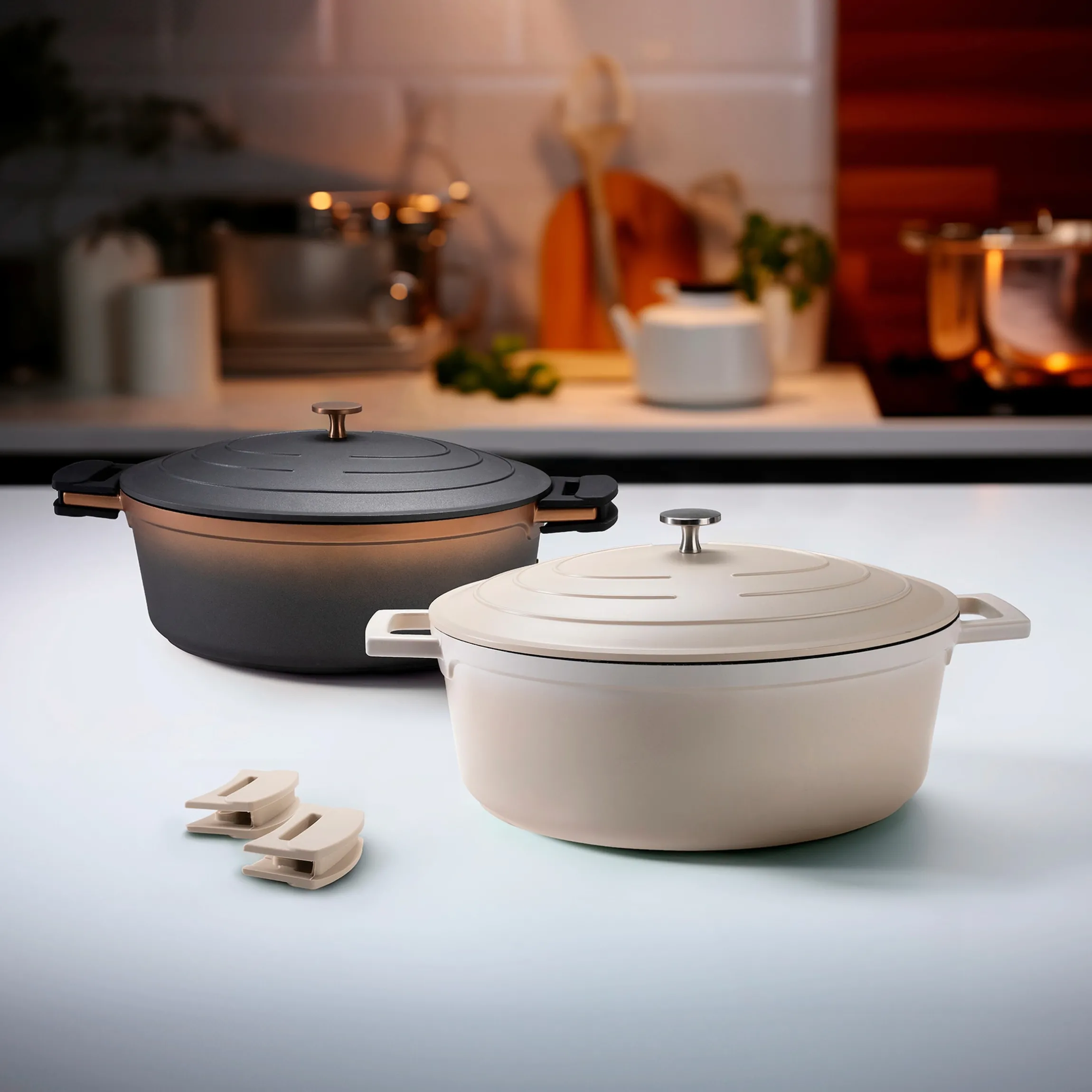 STONELINE Cocotte Bräter Oval 32x25 cm Creme | mit Deckel