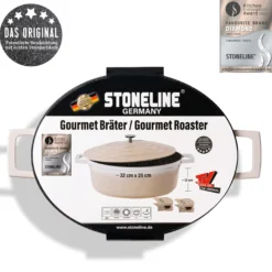 STONELINE Cocotte Bräter Oval 32x25 cm Creme | mit Deckel