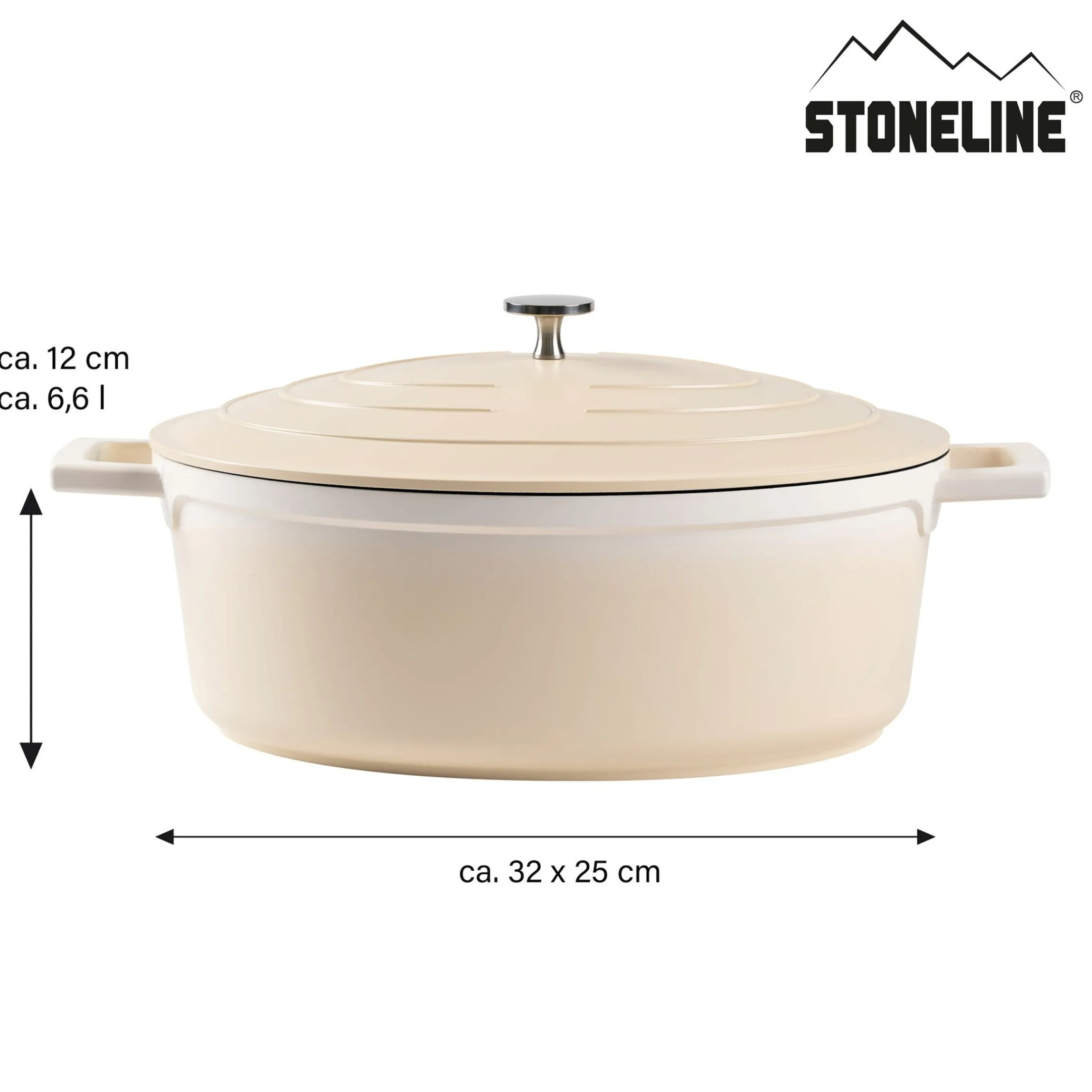 STONELINE Cocotte Bräter Oval 32x25 cm Creme | mit Deckel