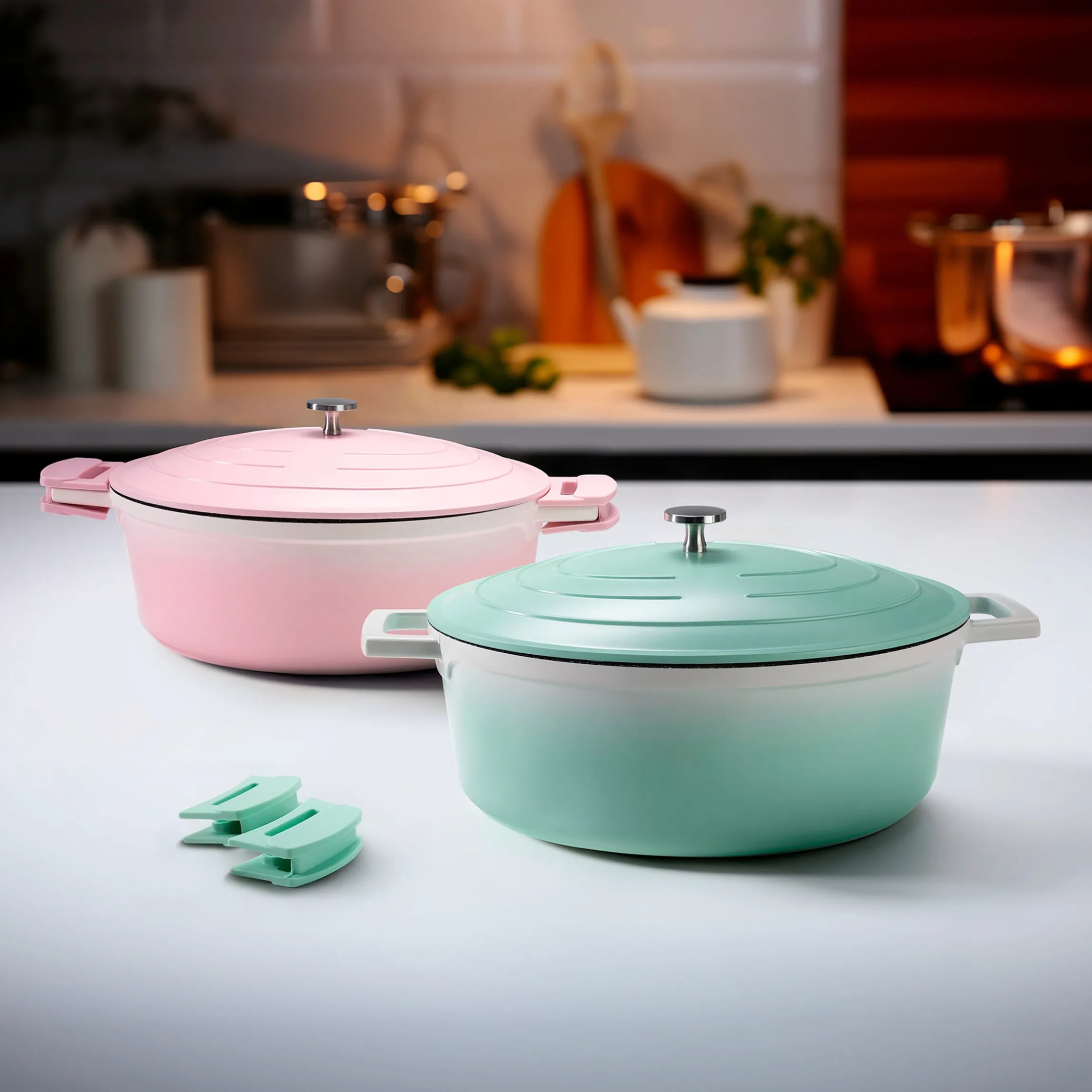 STONELINE Cocotte Bräter Oval 32x25 cm Mint | mit Deckel