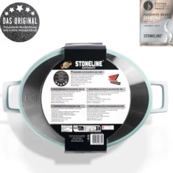 STONELINE Cocotte Bräter Oval 32x25 cm Mint | mit Deckel