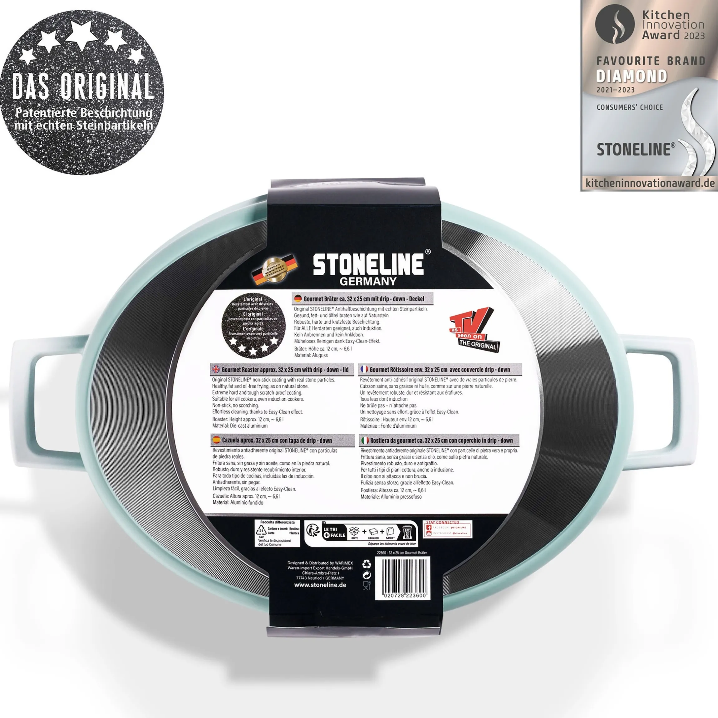 STONELINE Cocotte Bräter Oval 32x25 cm Mint | mit Deckel