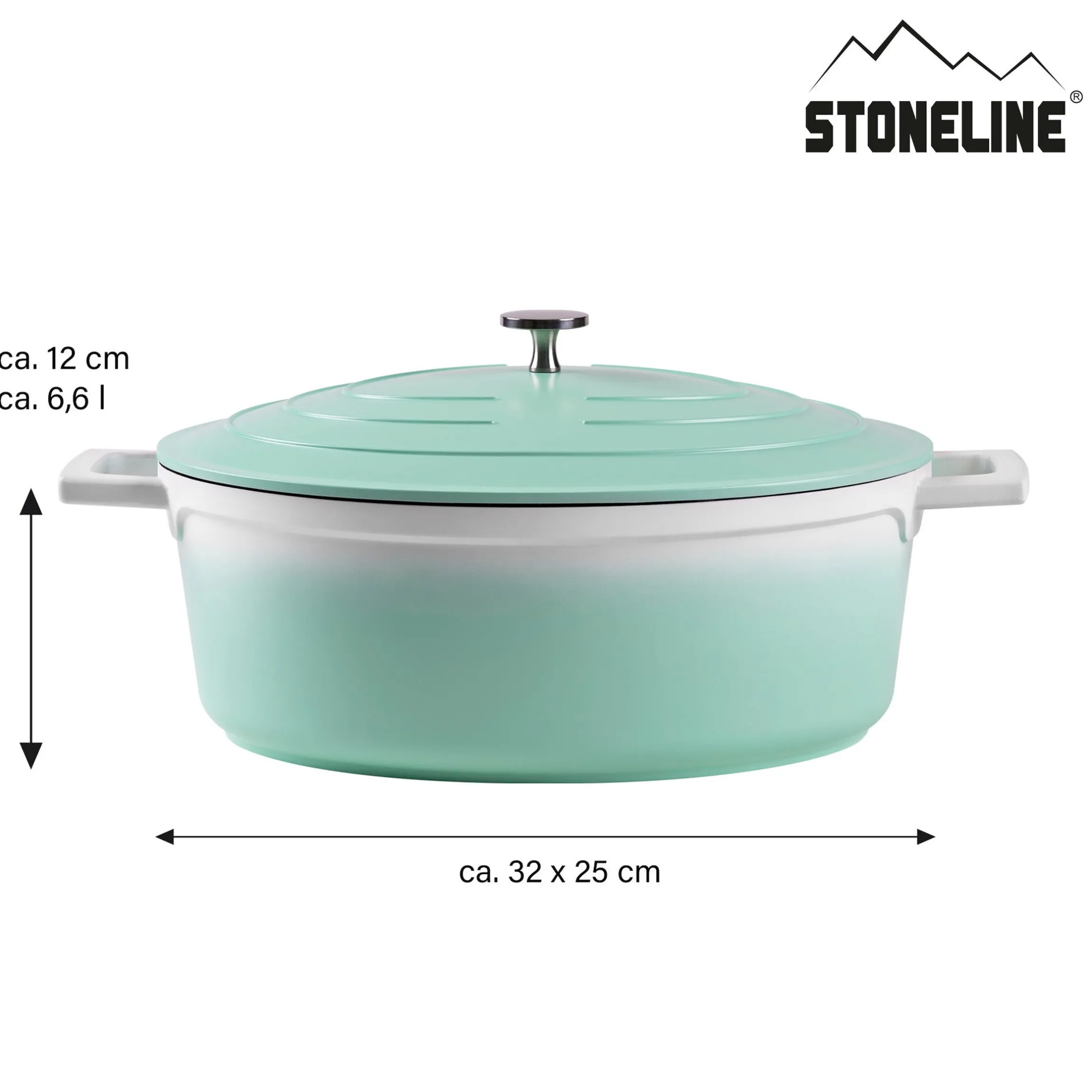 STONELINE Cocotte Bräter Oval 32x25 cm Mint | mit Deckel