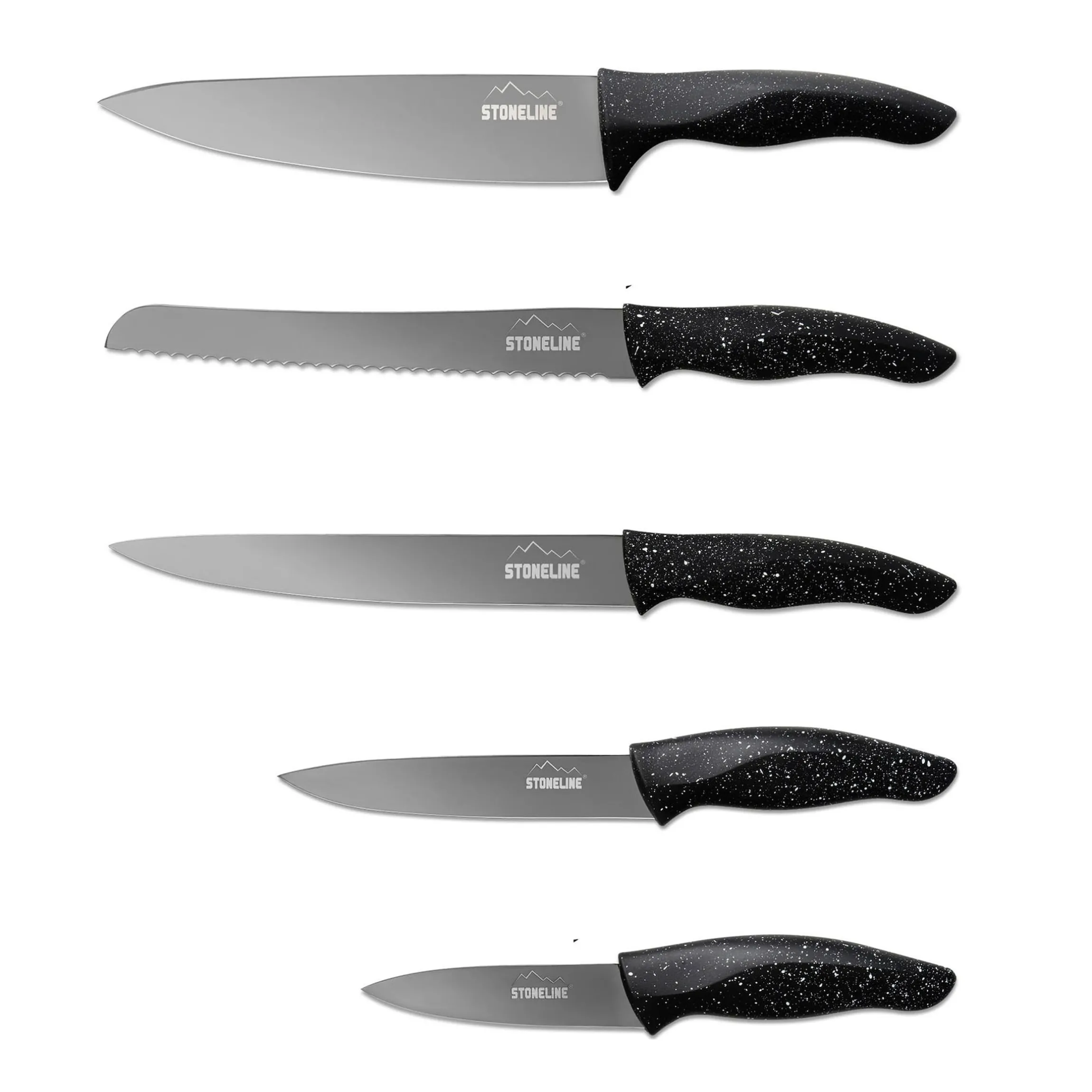 STONELINE Edelstahl Messer Set 5-teilig mit Messerblock | Schwarz