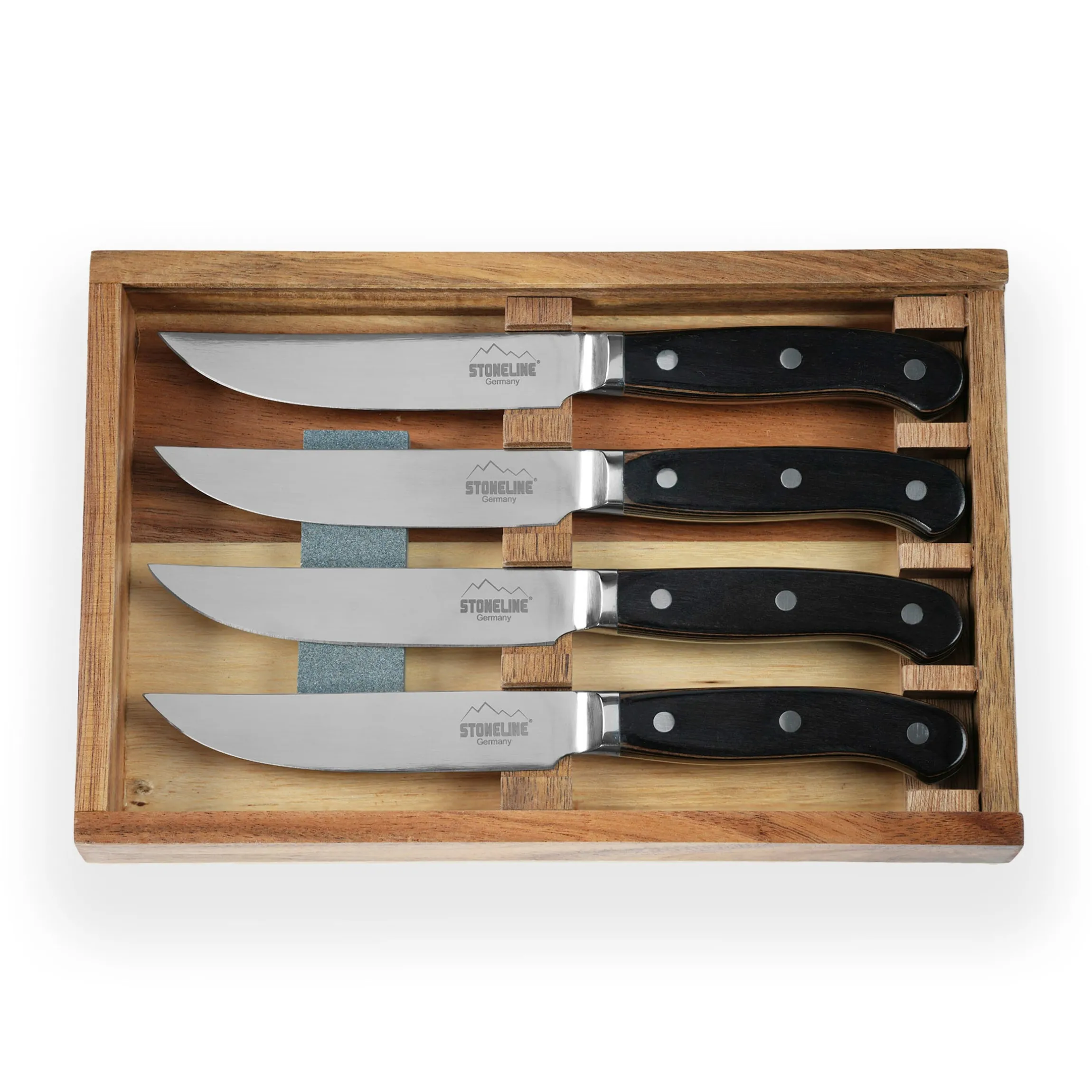 STONELINE Edelstahl Steakmesser Set 4-teilig | Holzgriff