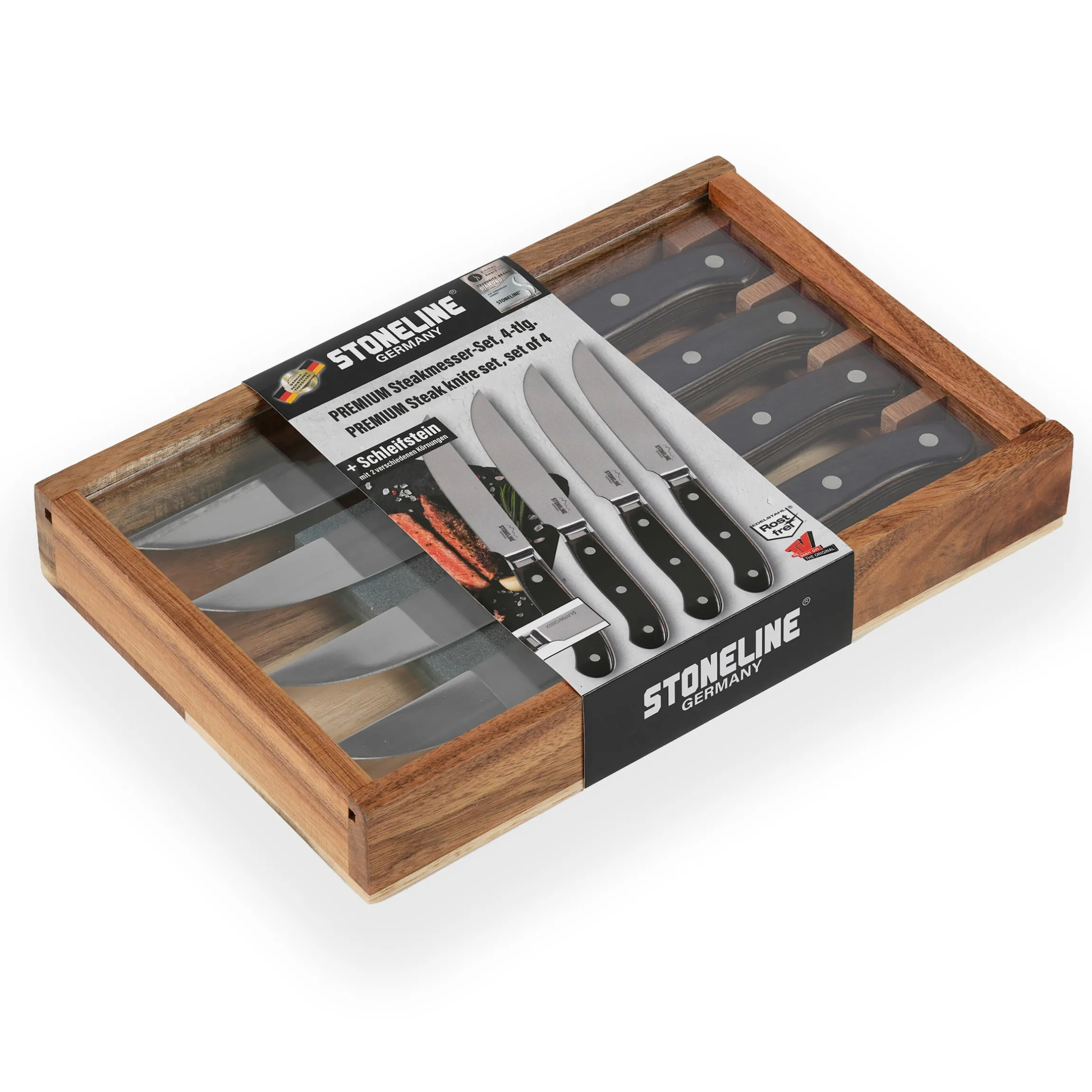 STONELINE Edelstahl Steakmesser Set 4-teilig | Holzgriff