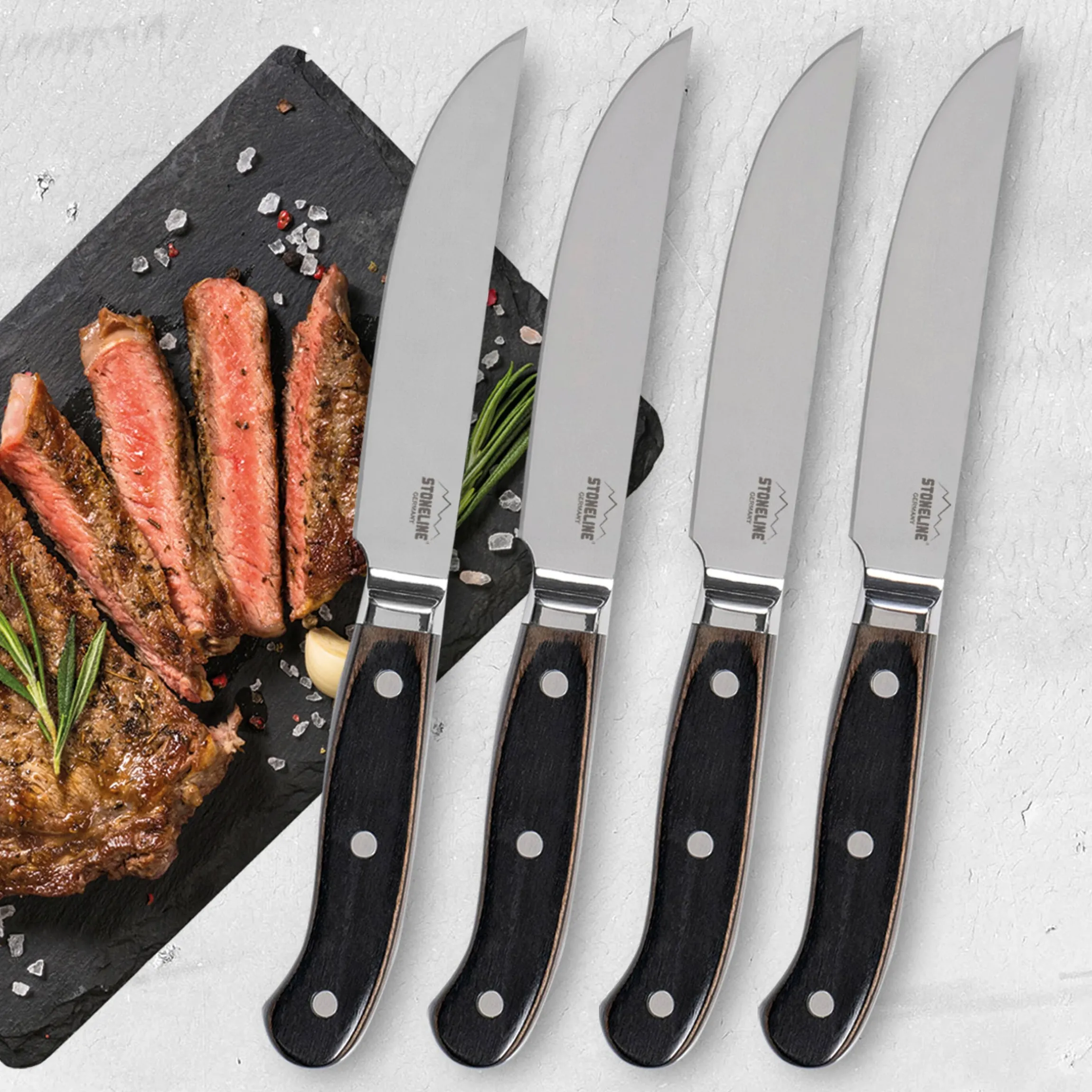 STONELINE Edelstahl Steakmesser Set 4-teilig | Holzgriff