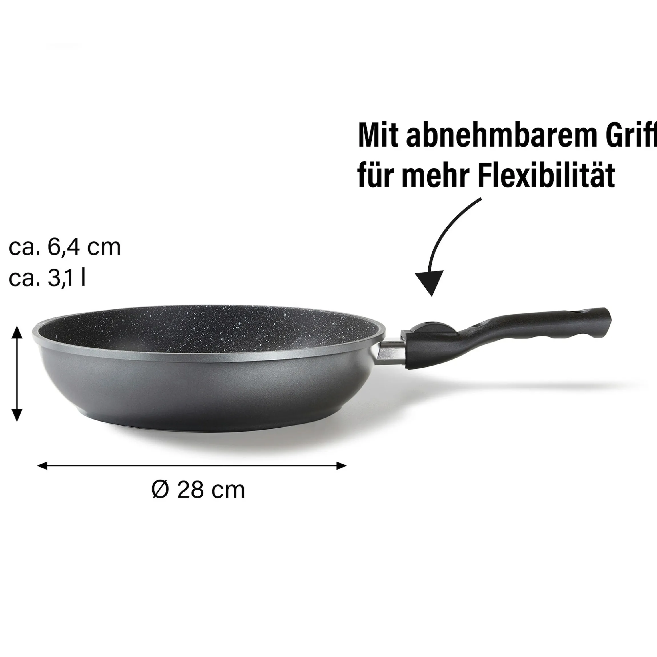 STONELINE Flex Schmorpfanne 28 cm mit abnehmbarem Griff | ohne Deckel