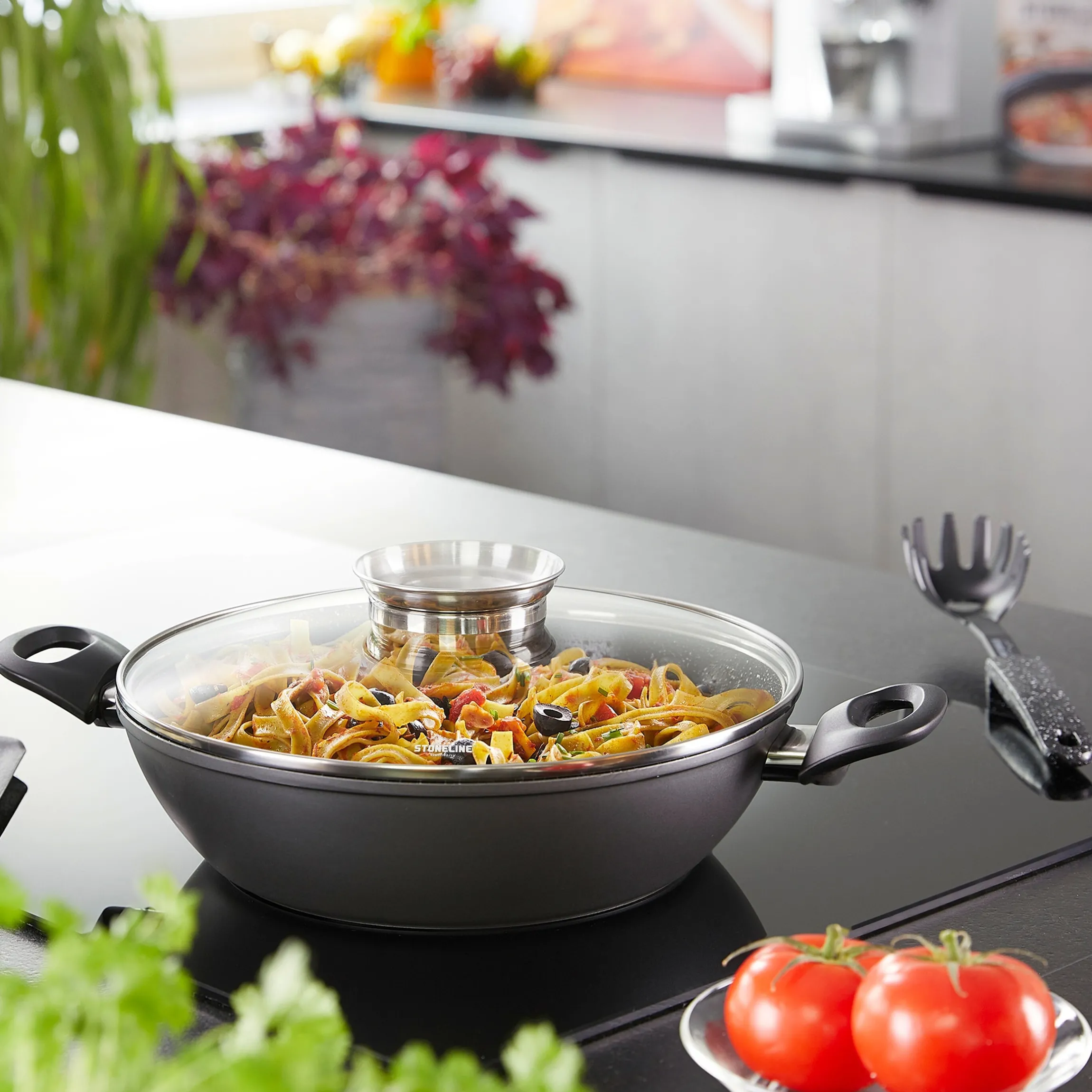 STONELINE Glasdeckel 24 cm mit Aroma-Deckel | Edelstahl