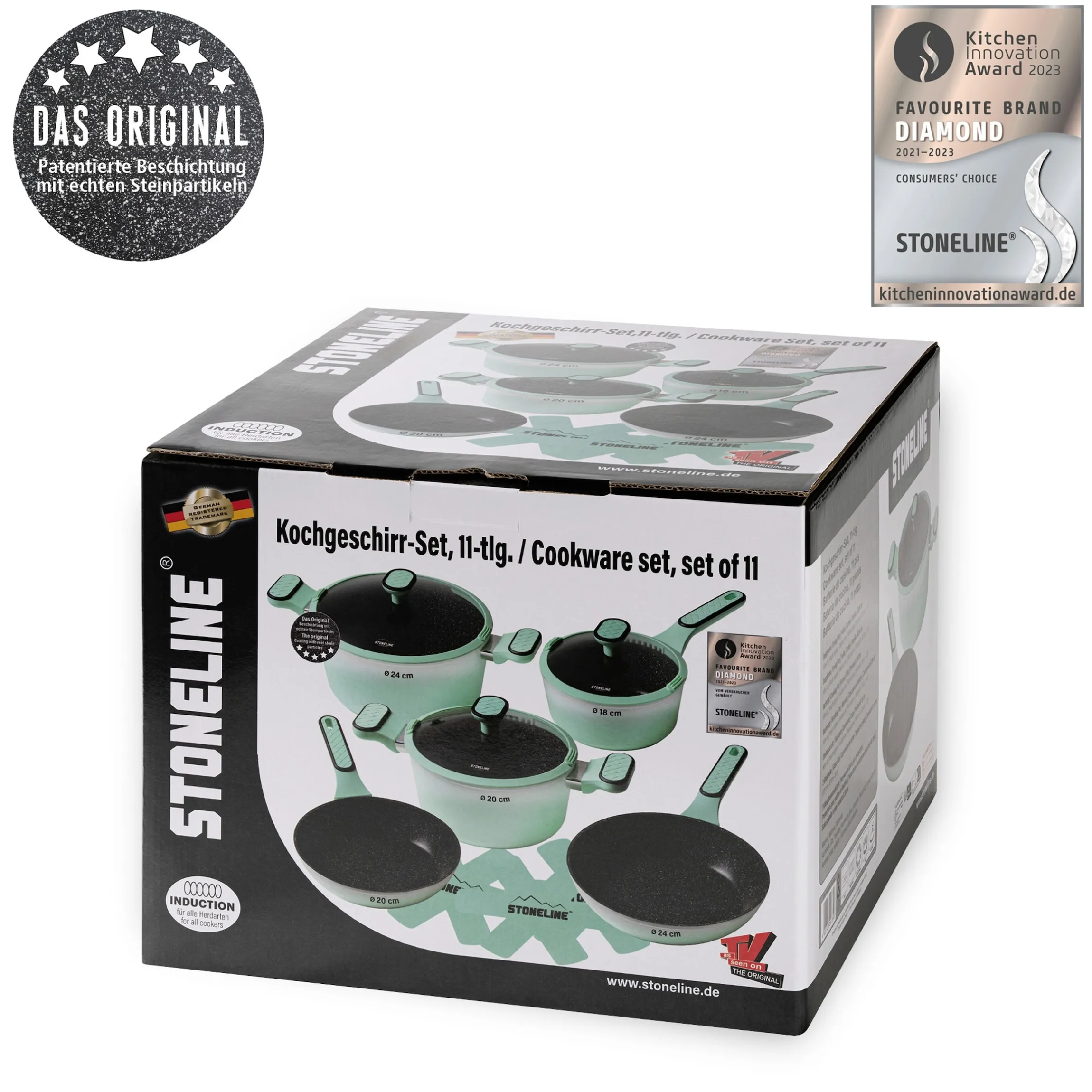 STONELINE Kochgeschirr-Set 11-teilig 18/20/24 Mint | mit Deckeln