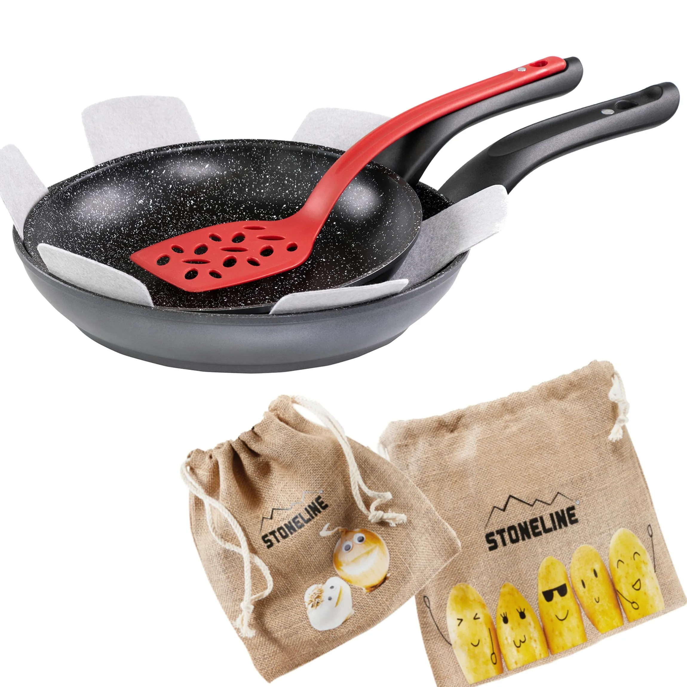 STONELINE Made in Germany Pfannen-Set 6-teilig mit Magnet Griff | ohne Deckel - Schwarz