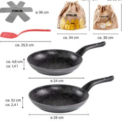 STONELINE Made in Germany Pfannen-Set 6-teilig mit Magnet Griff | ohne Deckel - Schwarz