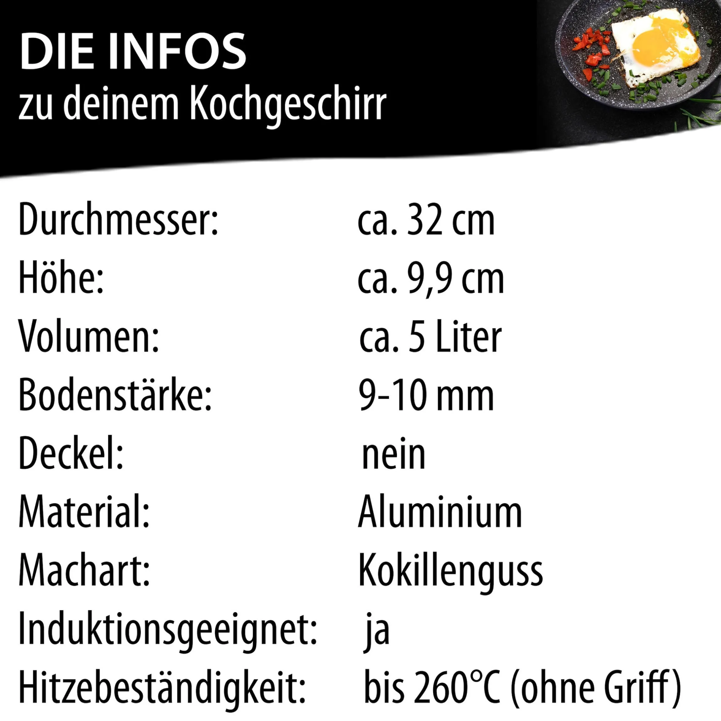 STONELINE Made in Germany Wokpfanne 32 cm mit abnehmbarem Griff | ohne Deckel - Schwarz