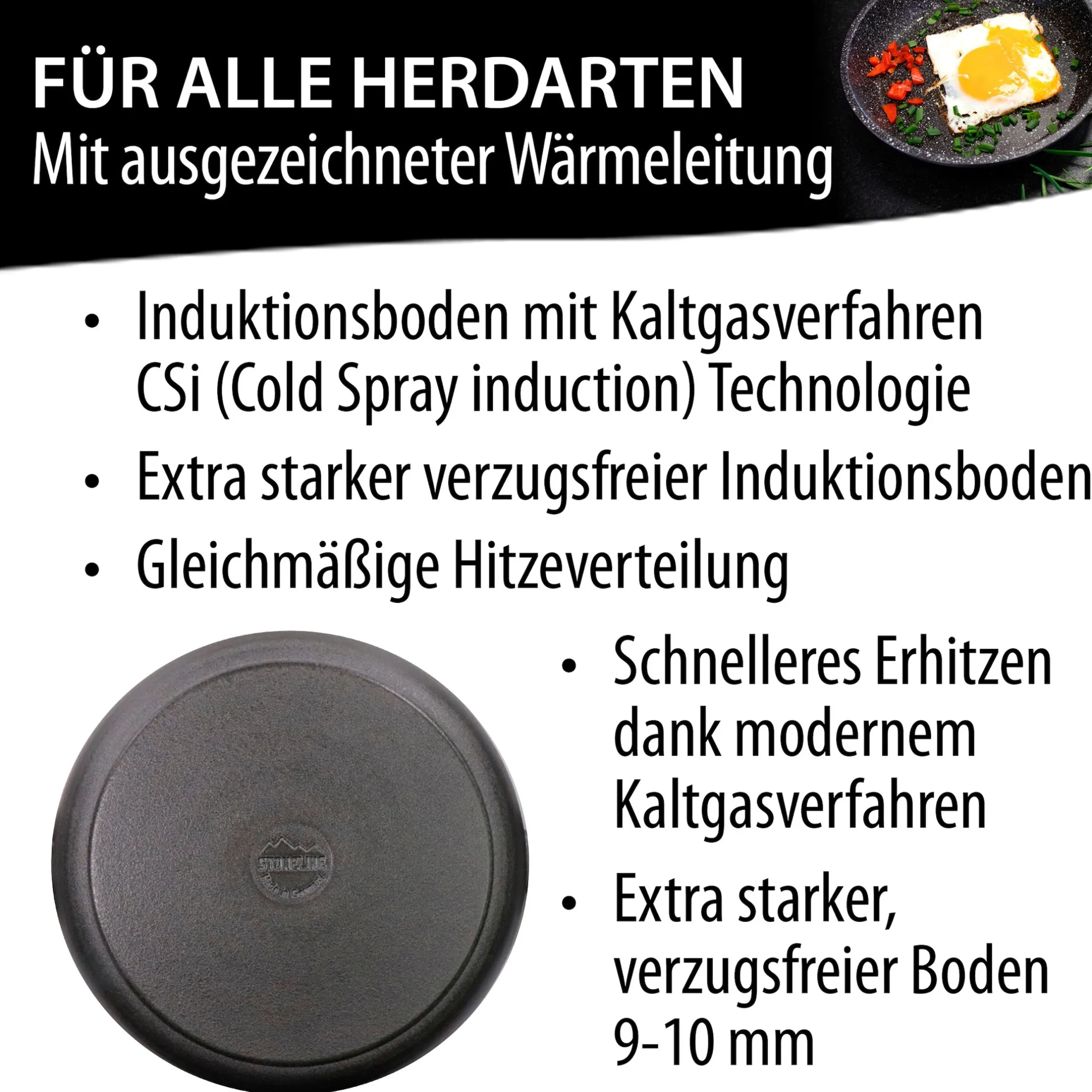 STONELINE Made in Germany Wokpfanne 32 cm mit abnehmbarem Griff | ohne Deckel - Schwarz