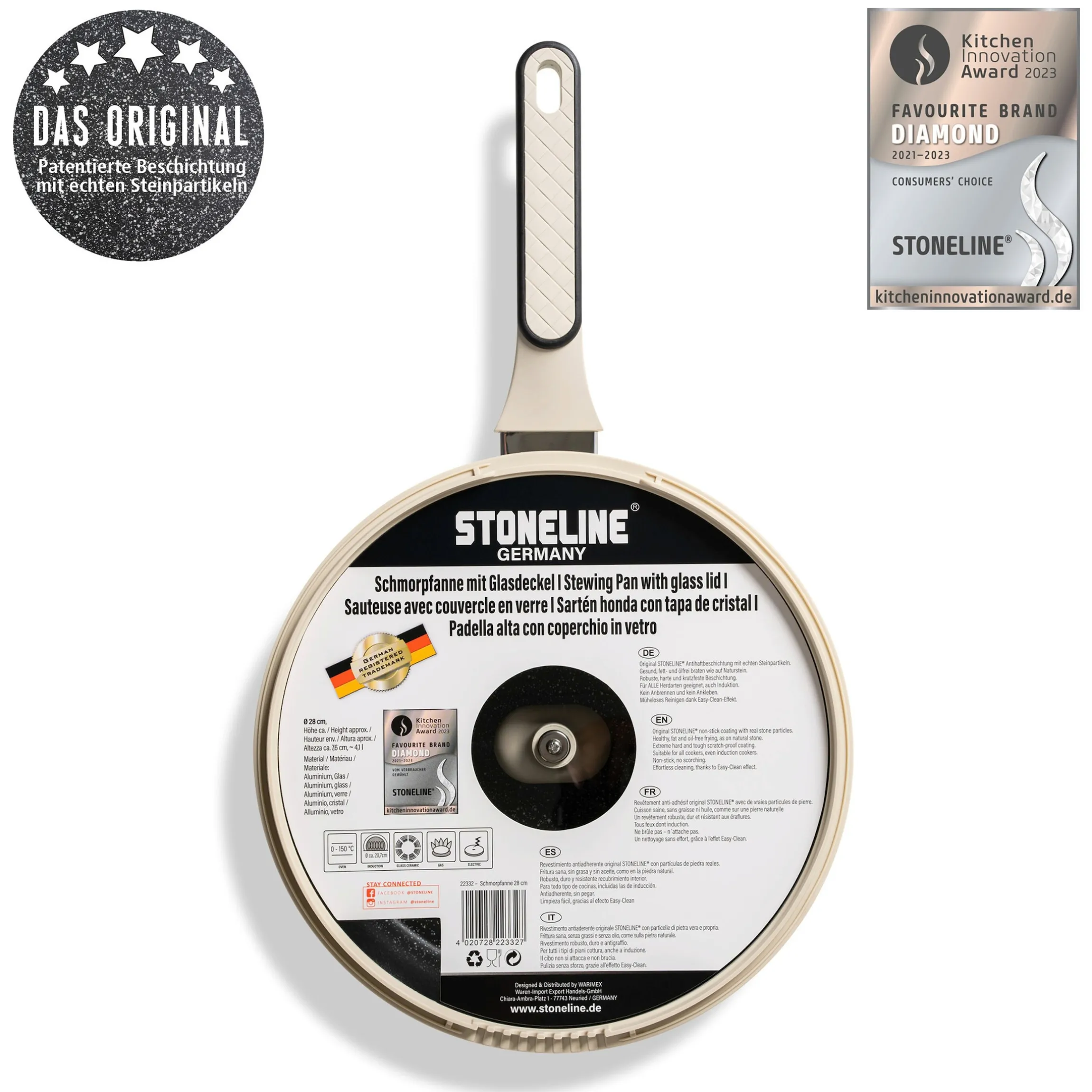 STONELINE Schmorpfanne 28 cm Creme | mit Deckel