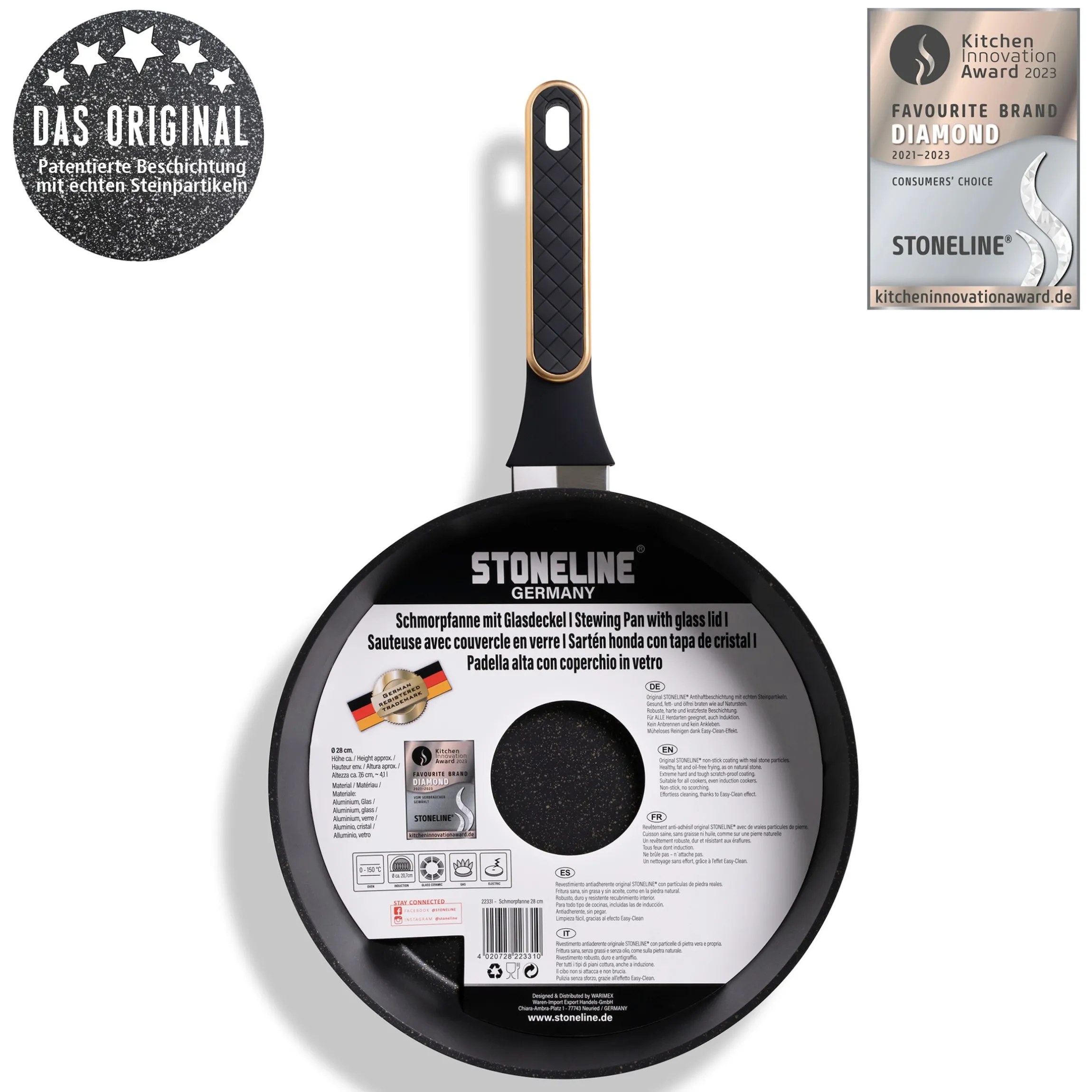 STONELINE Schmorpfanne 28 cm Roségold | mit Deckel