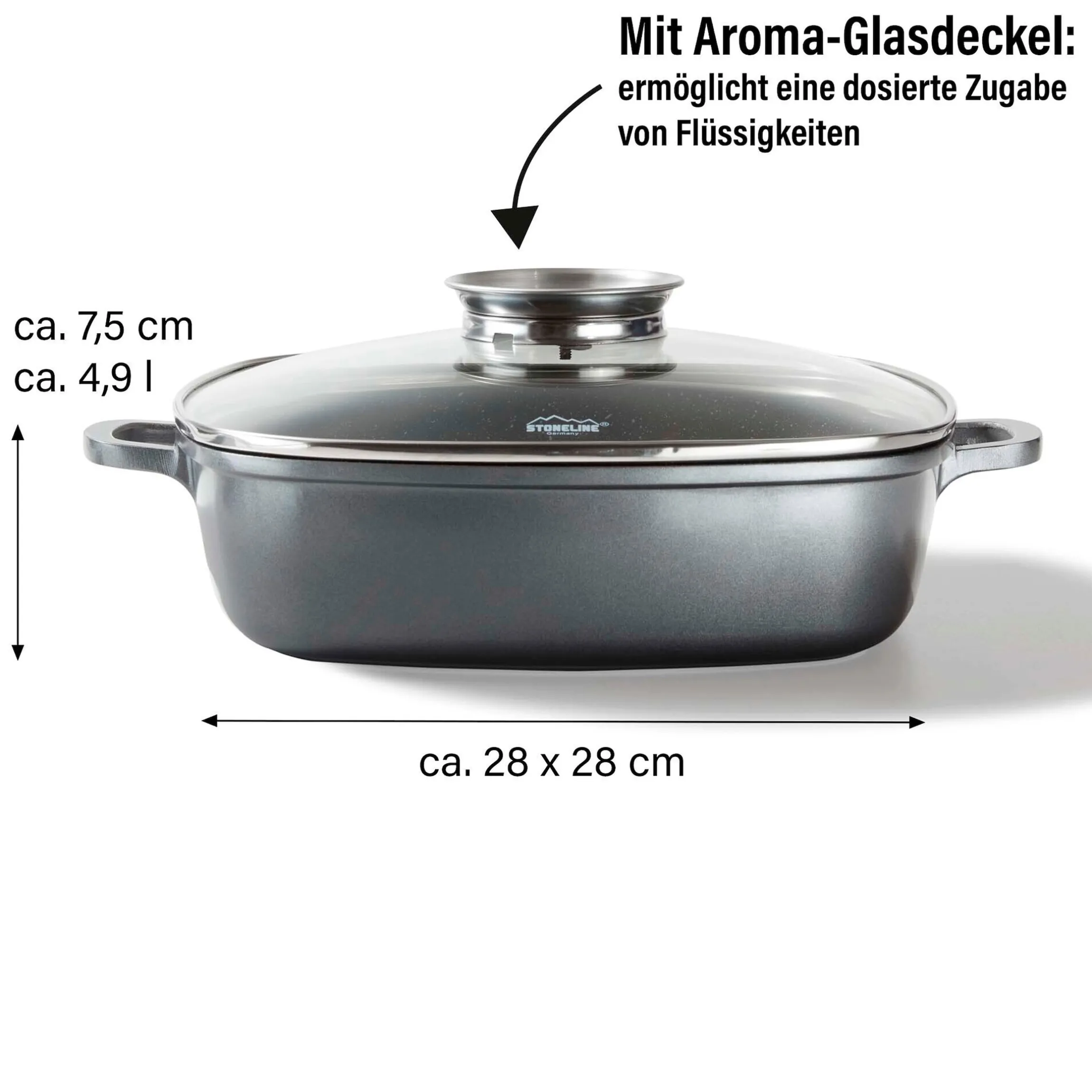 STONELINE Servierpfanne Eckig 28 cm | mit Deckel
