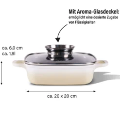 STONELINE Servierpfanne Eckig 20 cm Creme | mit Deckel