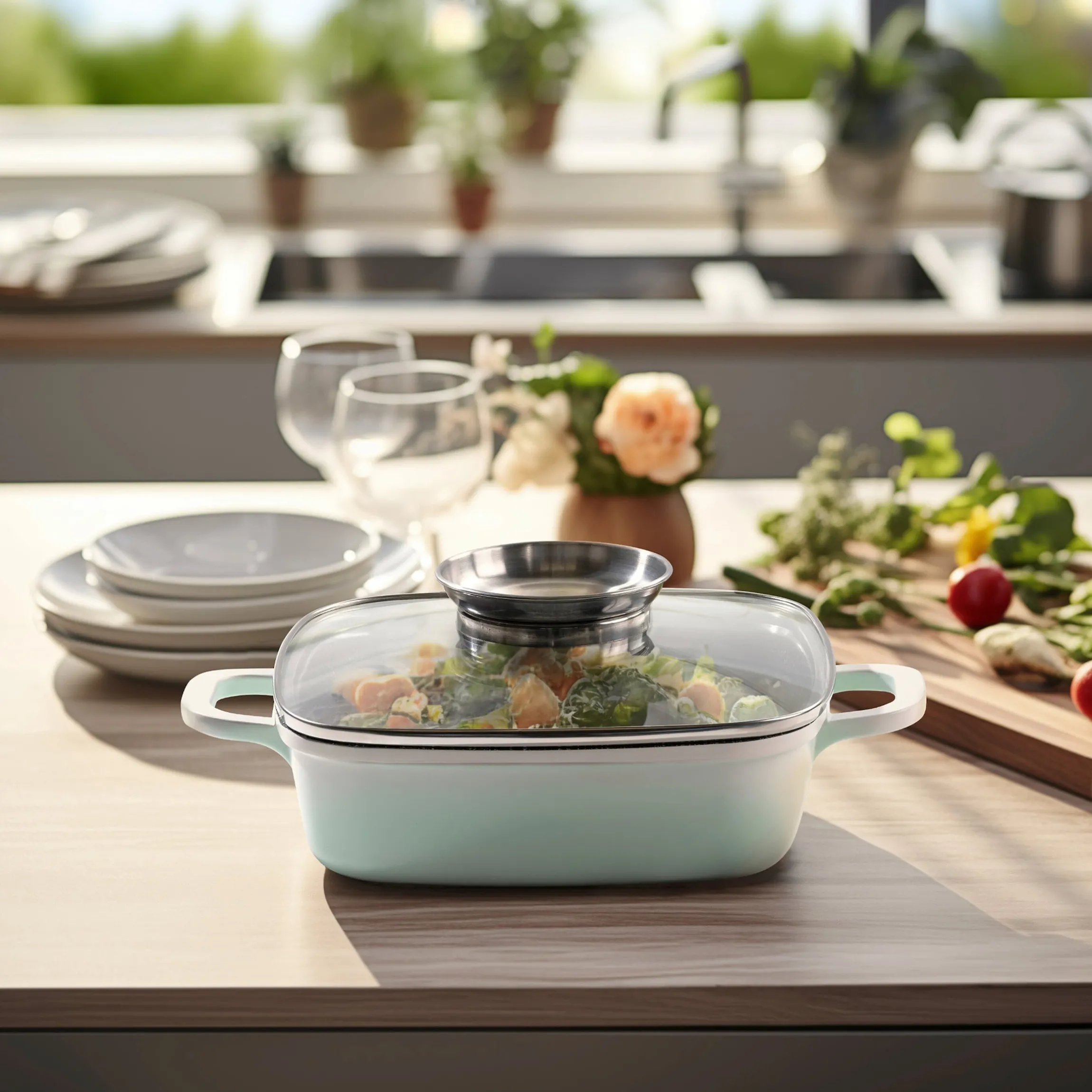 STONELINE Servierpfanne Eckig 20 cm Mint | mit Deckel