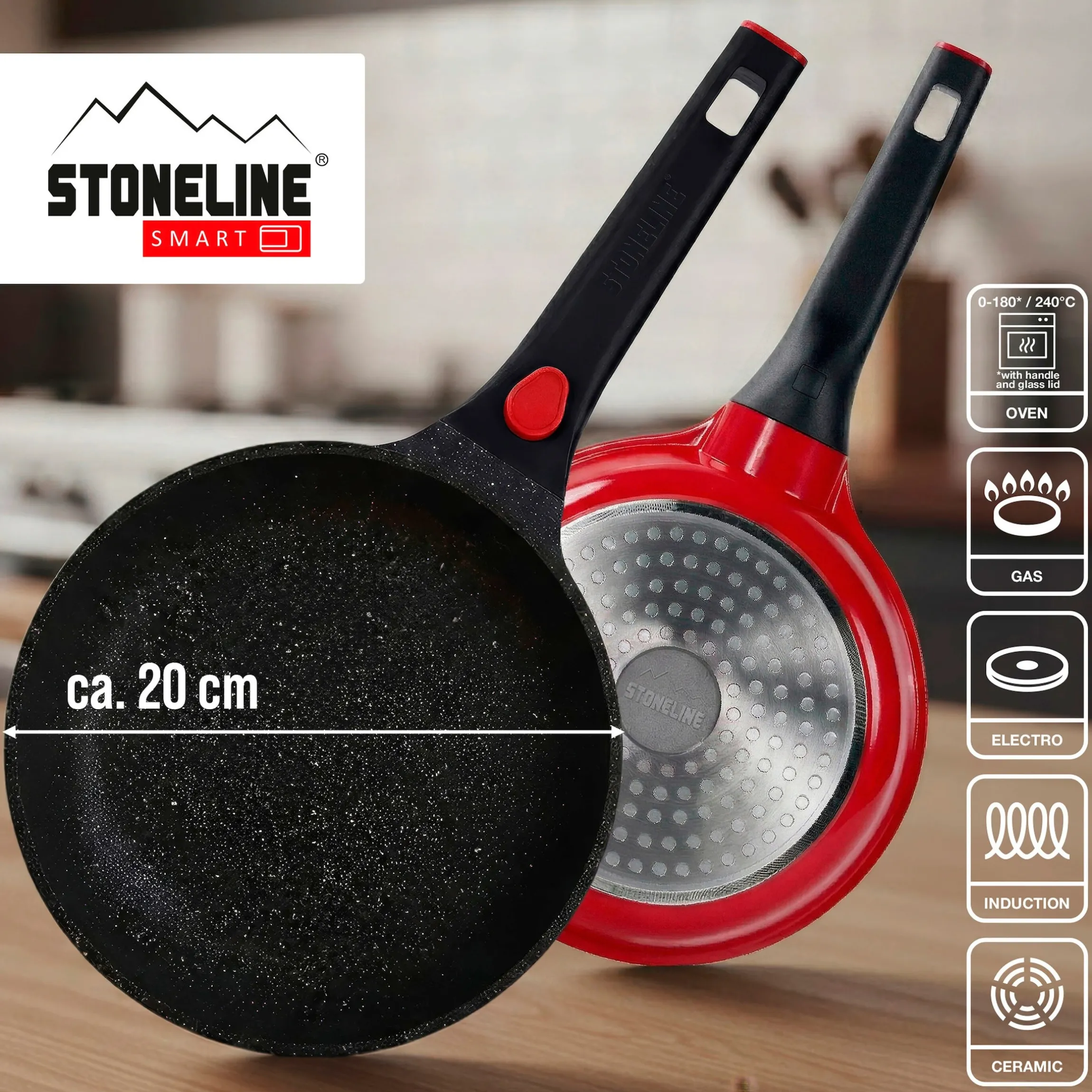 STONELINE SMART Bratpfanne 20 cm | ohne Deckel - Rot