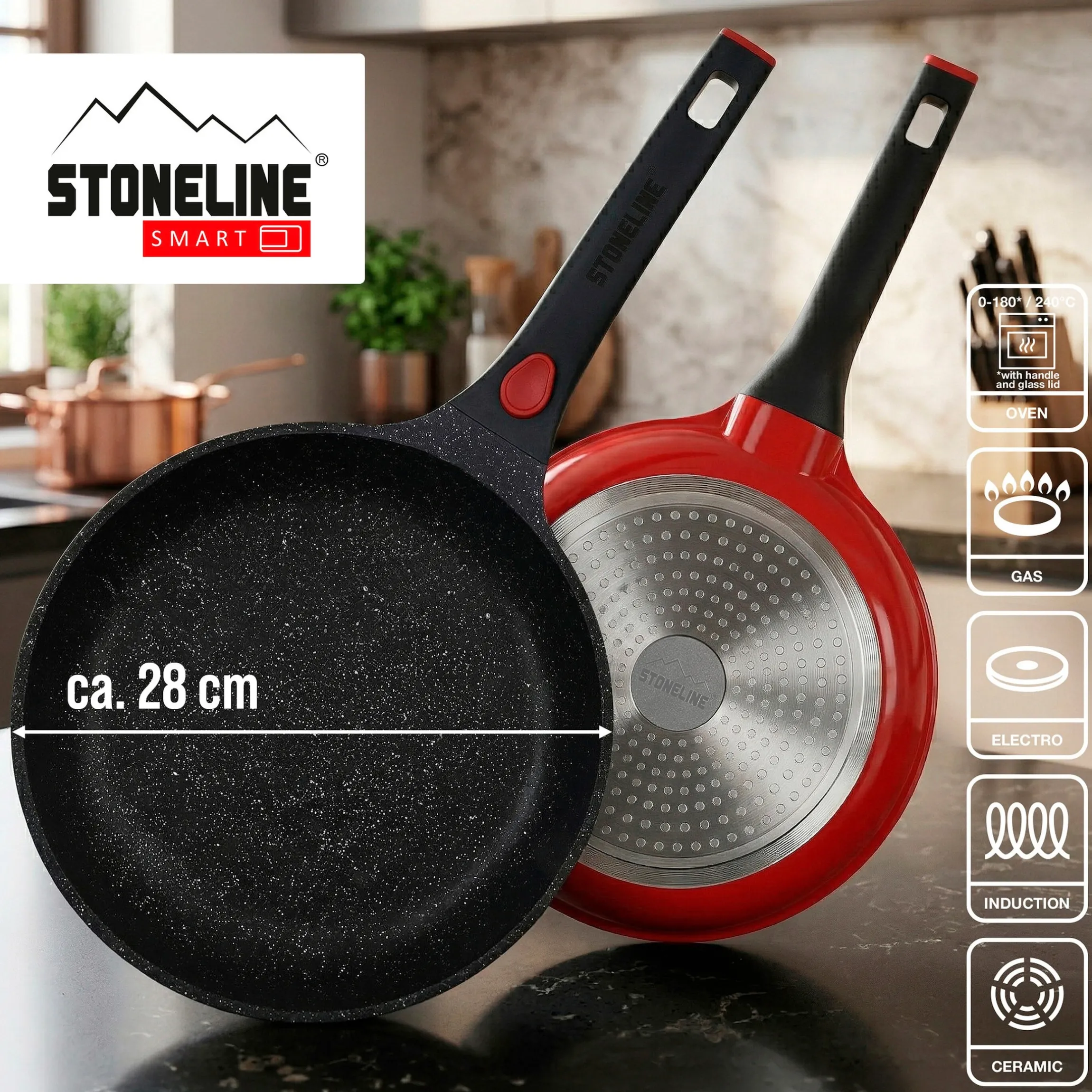STONELINE SMART Bratpfanne 28 cm | ohne Deckel - Rot