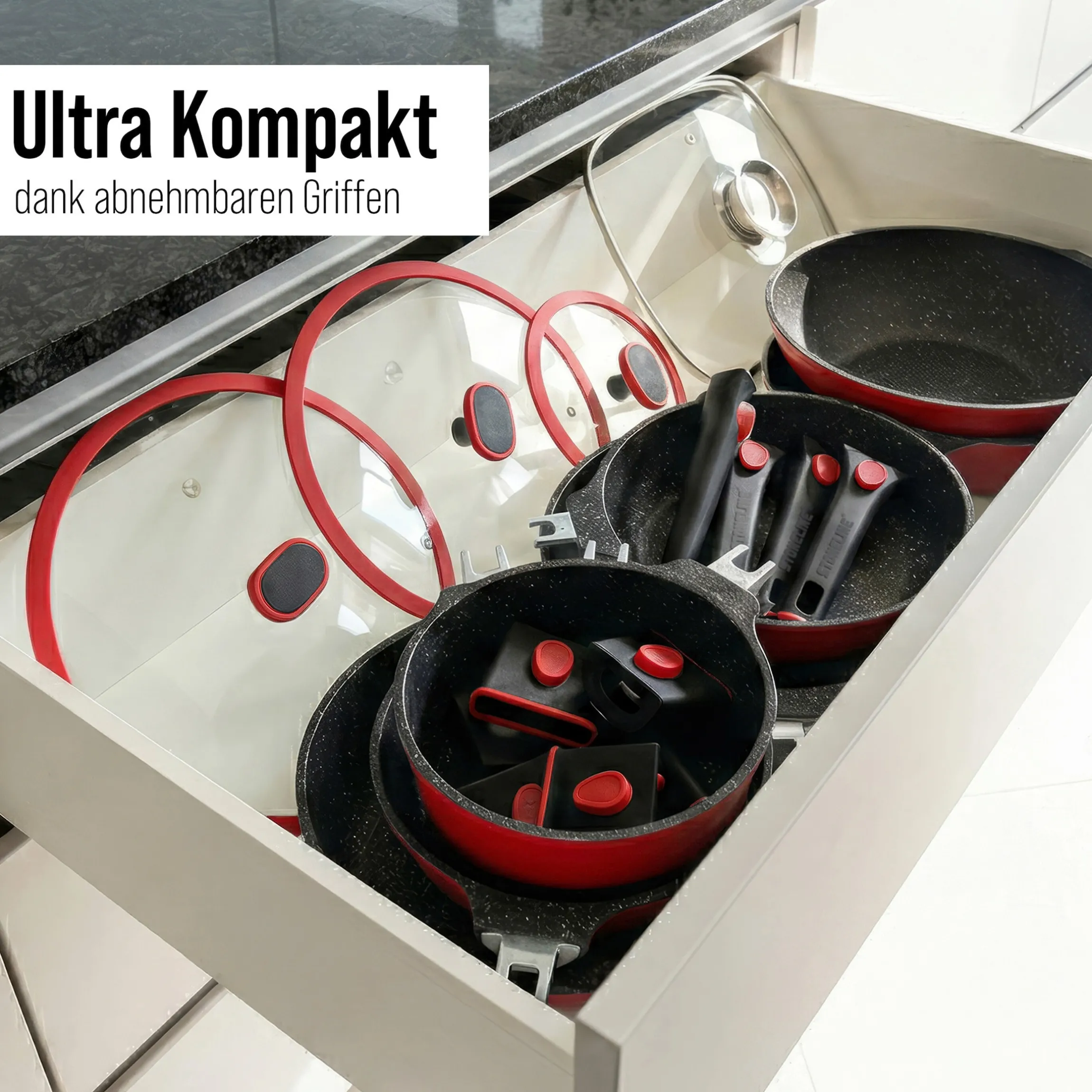 STONELINE SMART Kochgeschirr-Set 8-teilig 18/20/24 | mit Deckeln - Rot