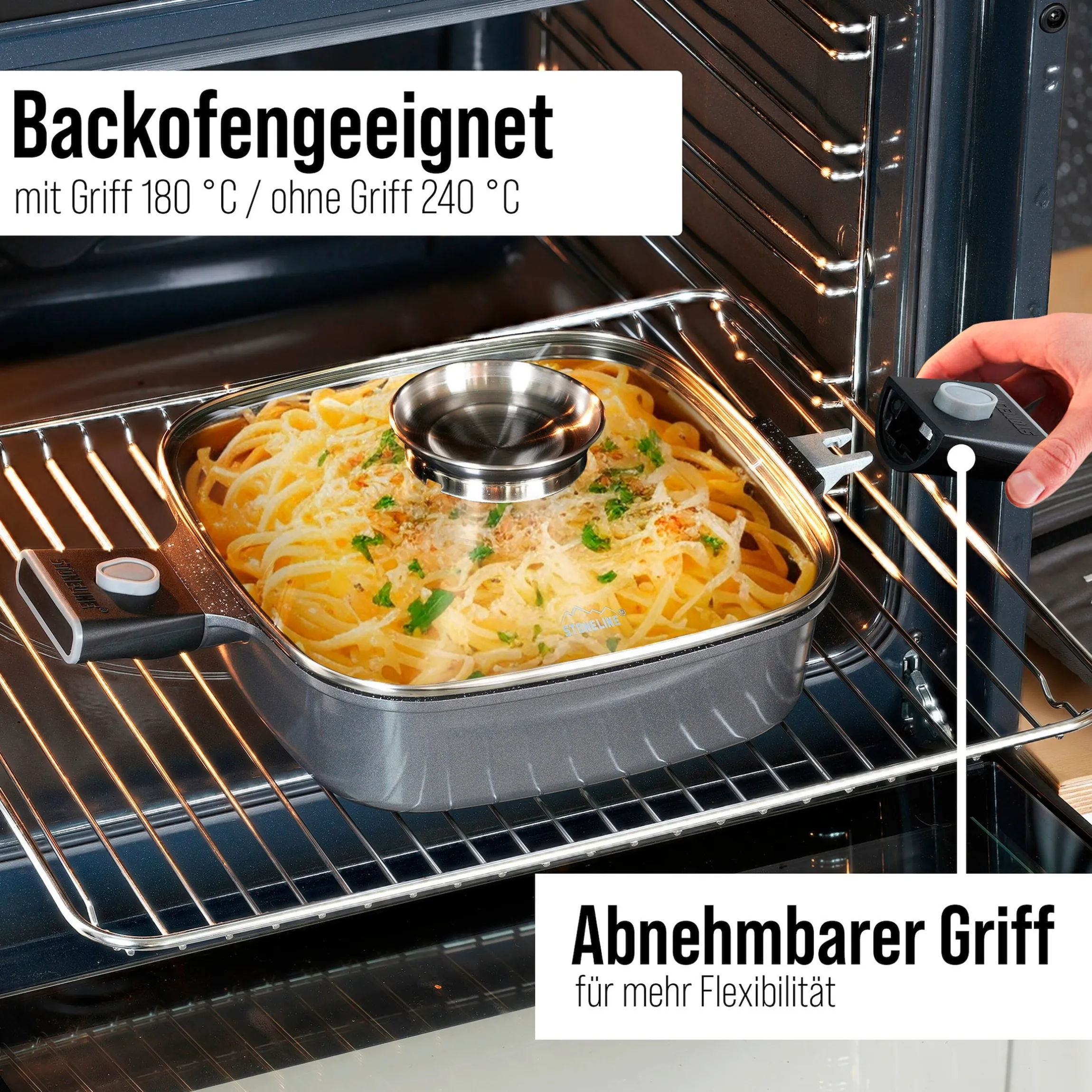 STONELINE SMART Servierpfanne Eckig 24 cm | mit Deckel