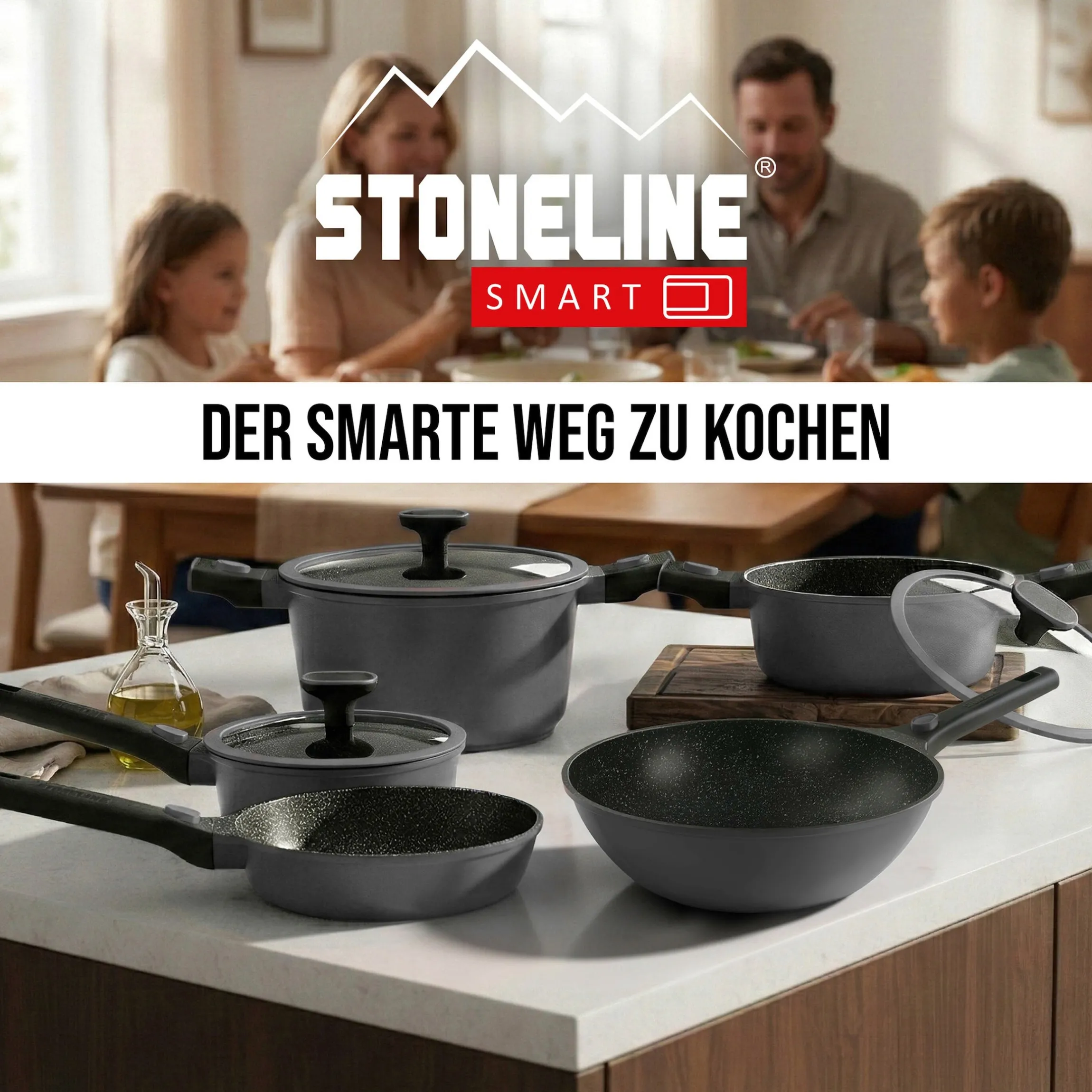 STONELINE SMART Wokpfanne 30 cm | mit Deckel - Grau
