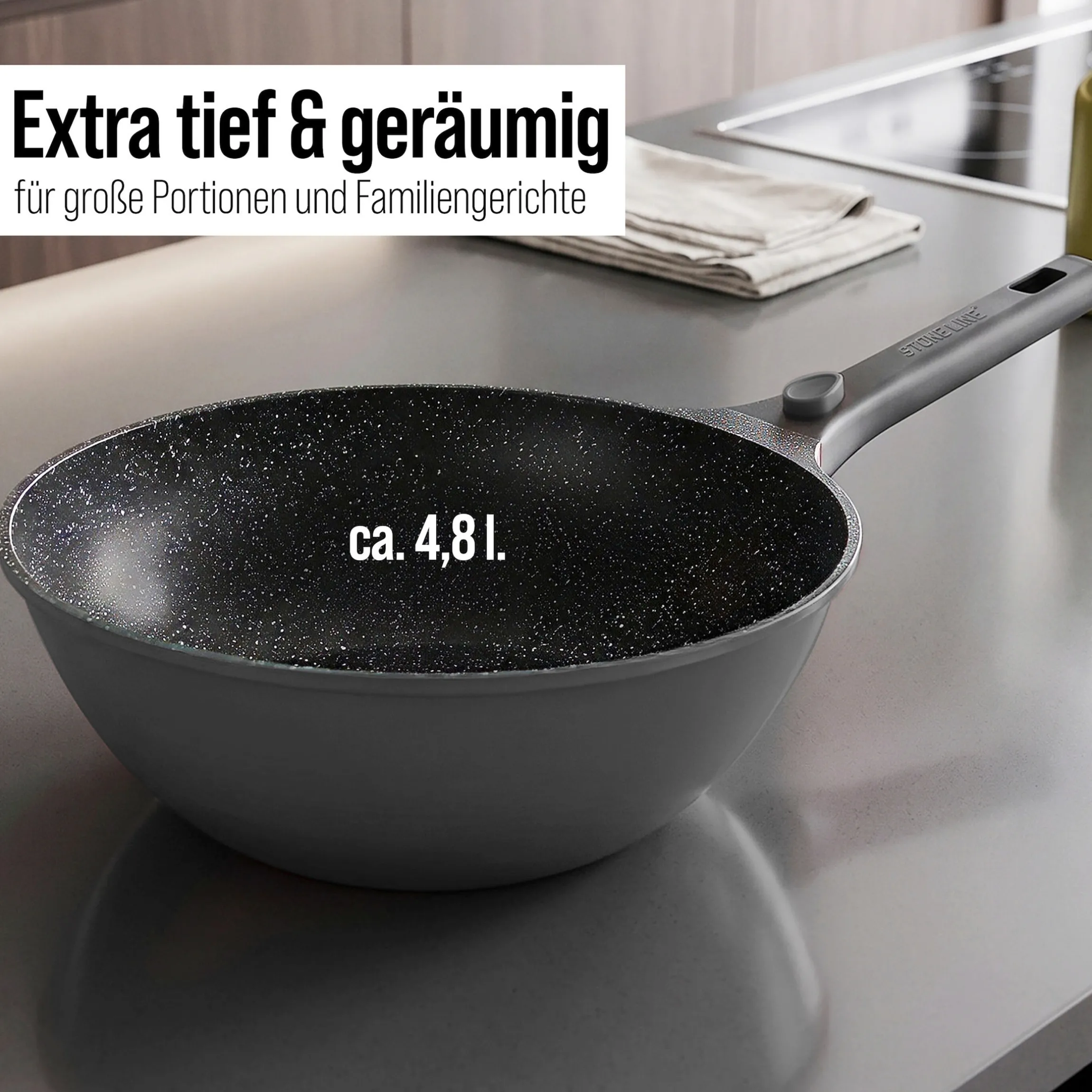 STONELINE SMART Wokpfanne 30 cm | mit Deckel - Grau