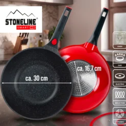 STONELINE SMART Wokpfanne 30 cm | mit Deckel - Rot