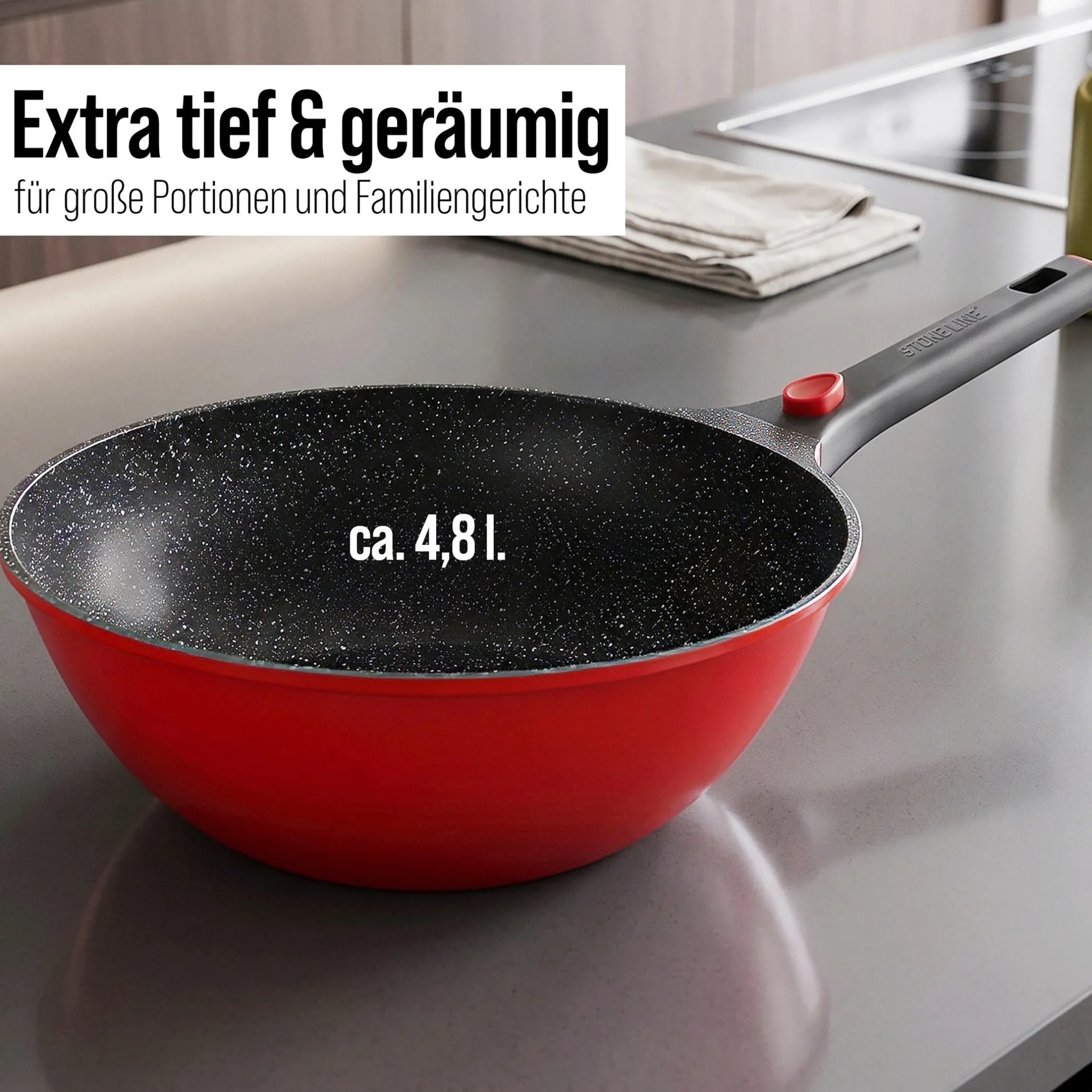 STONELINE SMART Wokpfanne 30 cm | mit Deckel - Rot