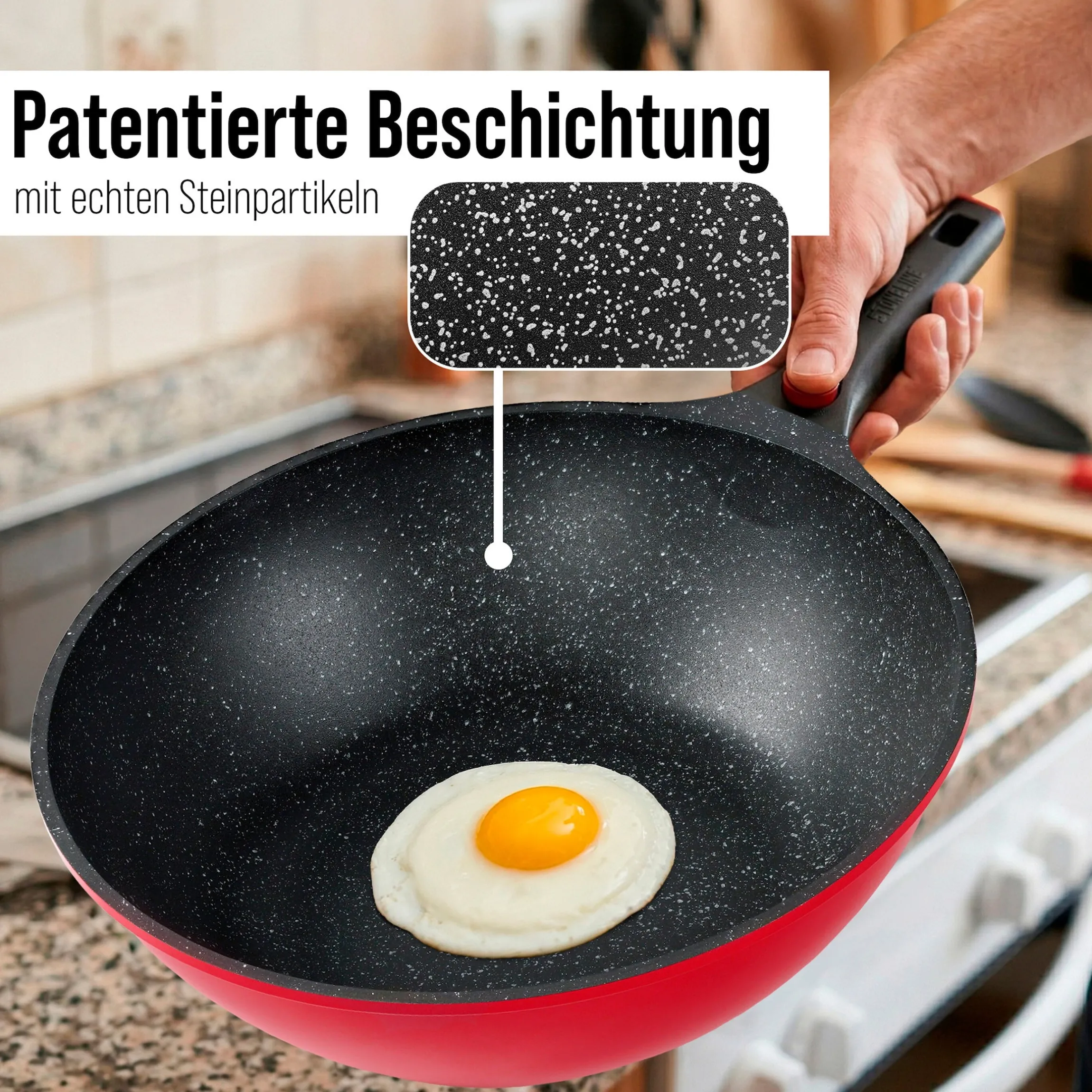 STONELINE SMART Wokpfanne 30 cm | mit Deckel - Rot