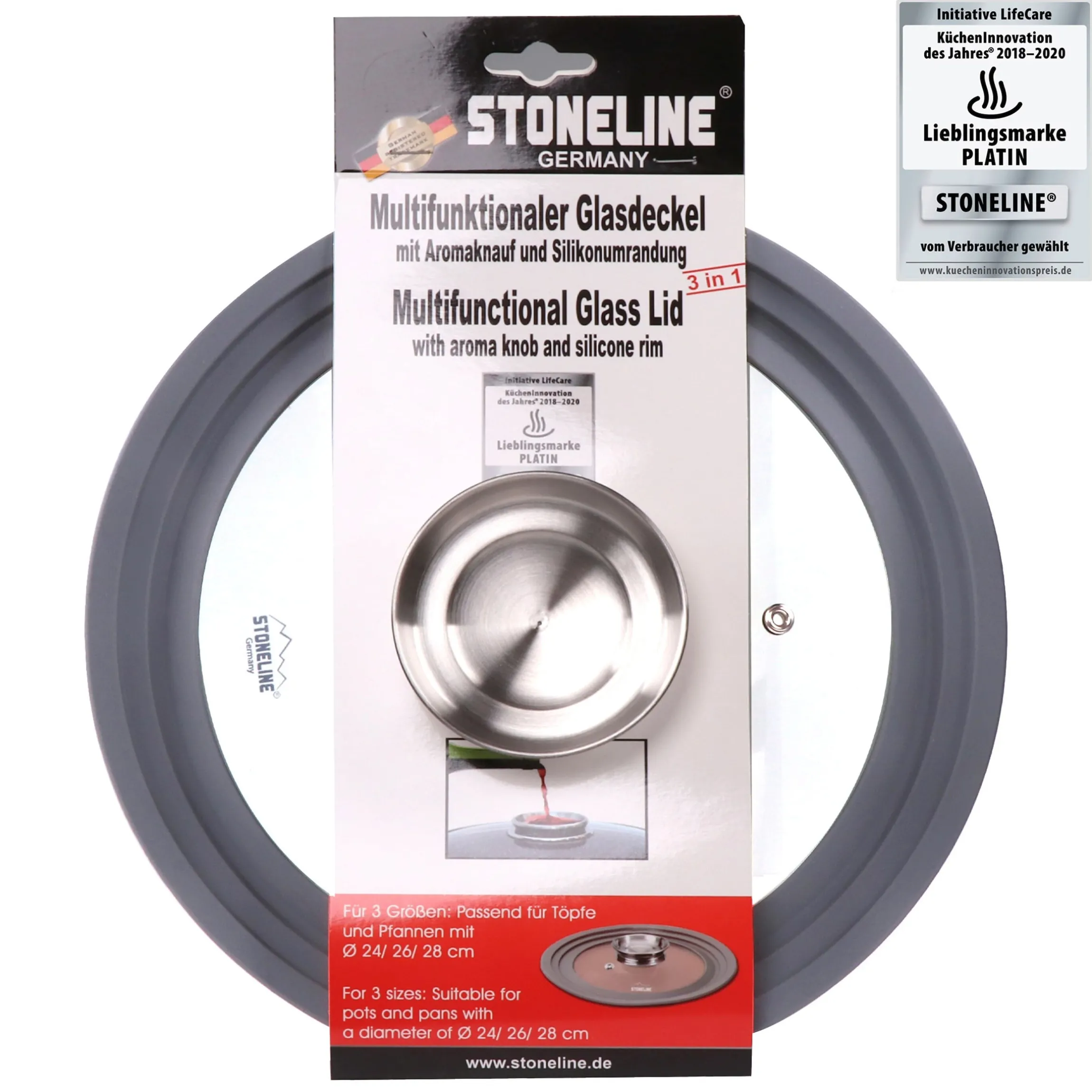 STONELINE Universal Glasdeckel 24/26/28 mit Aroma-Funktion | Grau