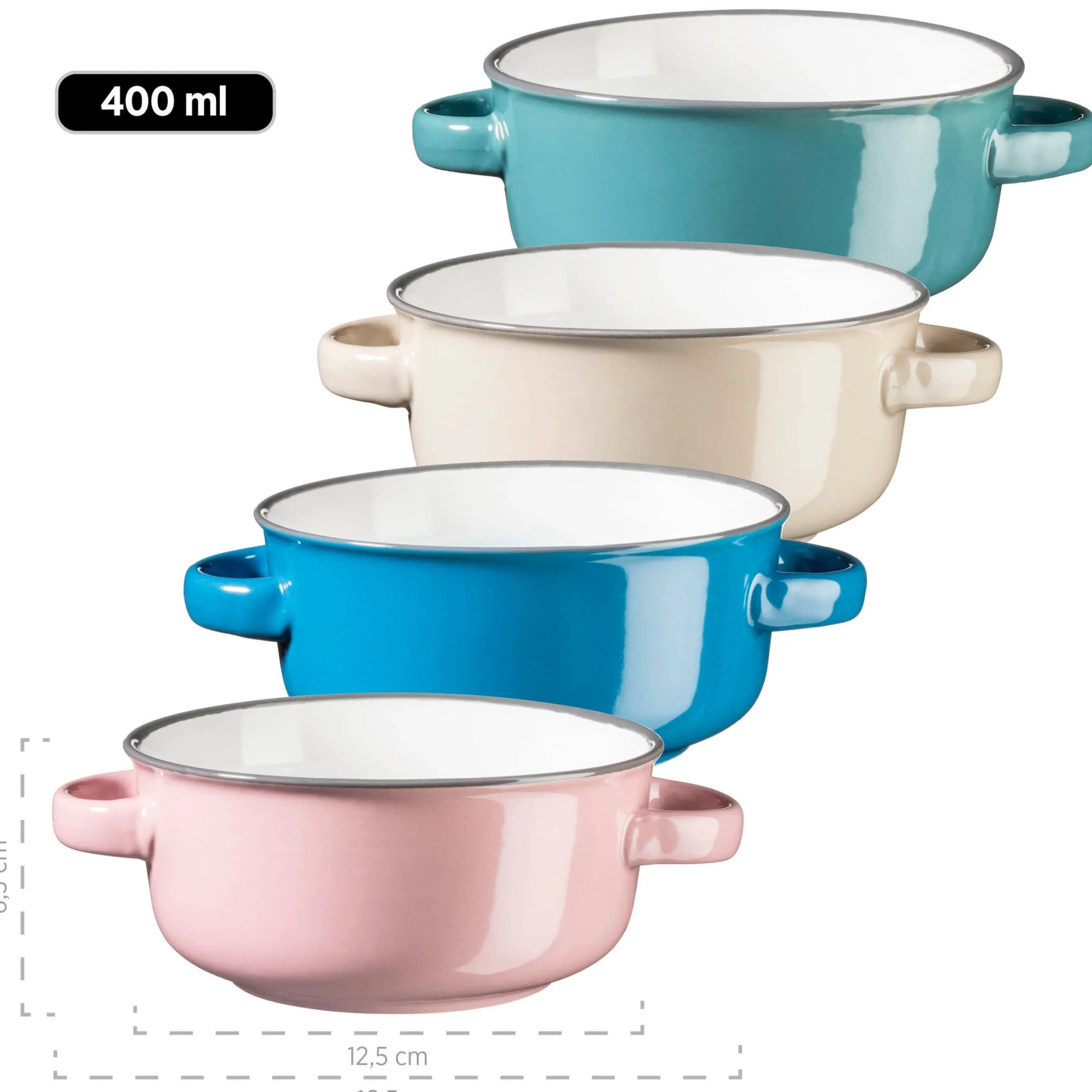 Suppentassen-Set, Steinzeug Maila Petrol, Altrosa, Beige, Dunkelblau