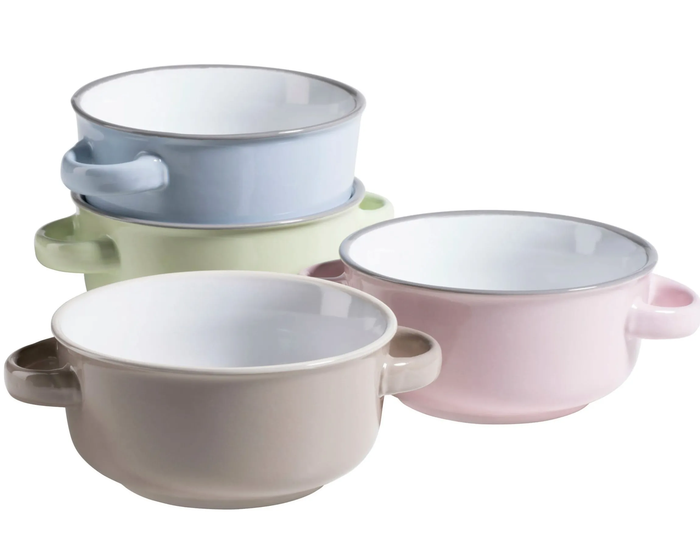 Suppentassen-Set, Steinzeug Maila Hellblau, Hellgrün, Rosa, Grau