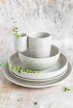 Suppenteller-Set, Steinzeug Alpenwiese Creme
