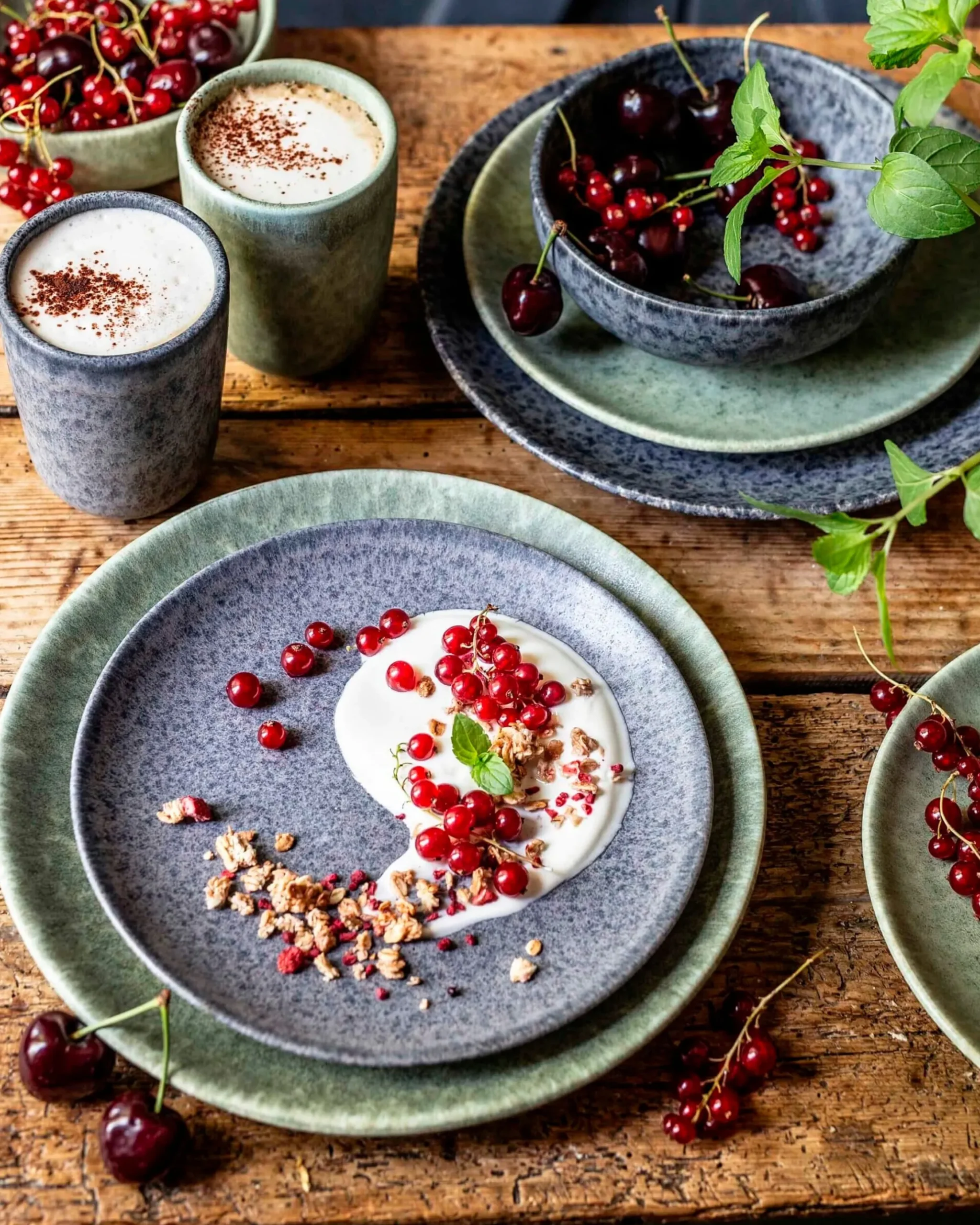 Suppenteller-Set, Steinzeug Moos'N'Stein Grün