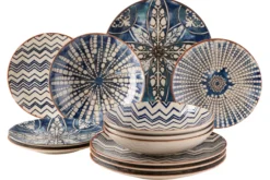 Tafelservice, Steinzeug Iberico Blue 6 x Speiseteller, 6 x Suppenteller
