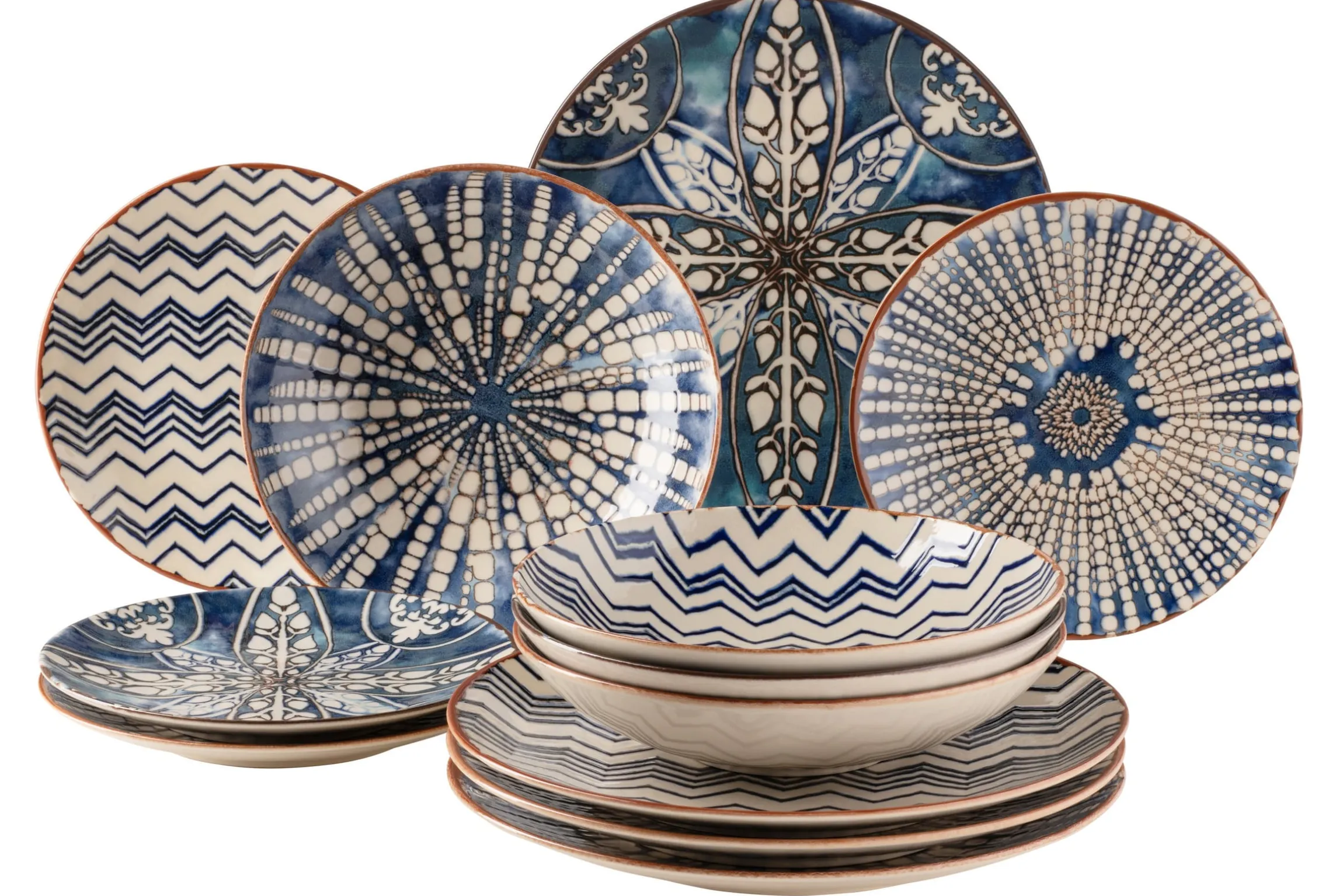 Tafelservice, Steinzeug Iberico Blue 6 x Speiseteller, 6 x Suppenteller