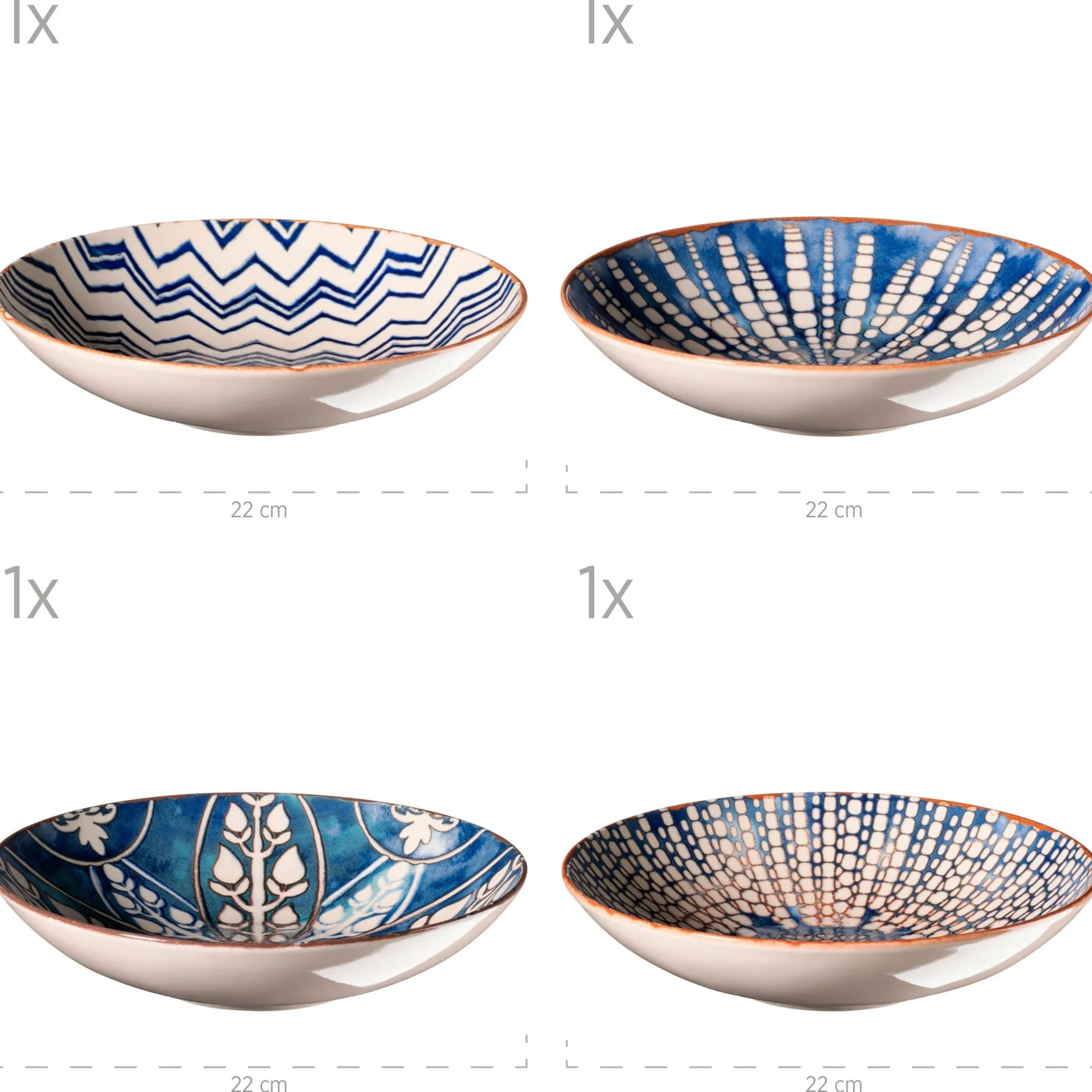Tafelservice, Steinzeug Iberico Blue 6 x Speiseteller, 6 x Suppenteller