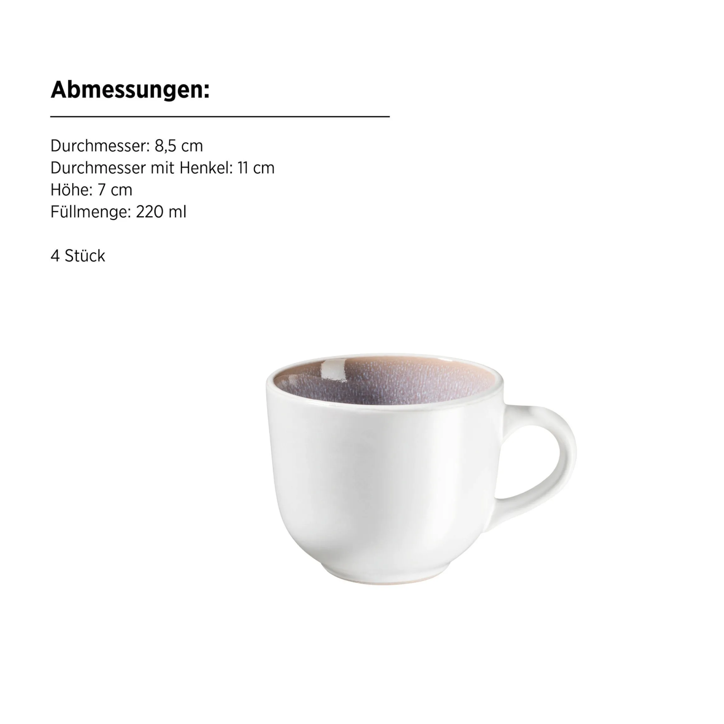 Tassenset, Steinzeug Elea Flieder, Weiß
