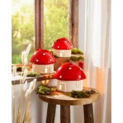 Teelicht-Haus „Pilz“ Häuser-Set, 3-teilig