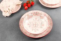 Teller Set, Porzellan Granada Grau / Rot