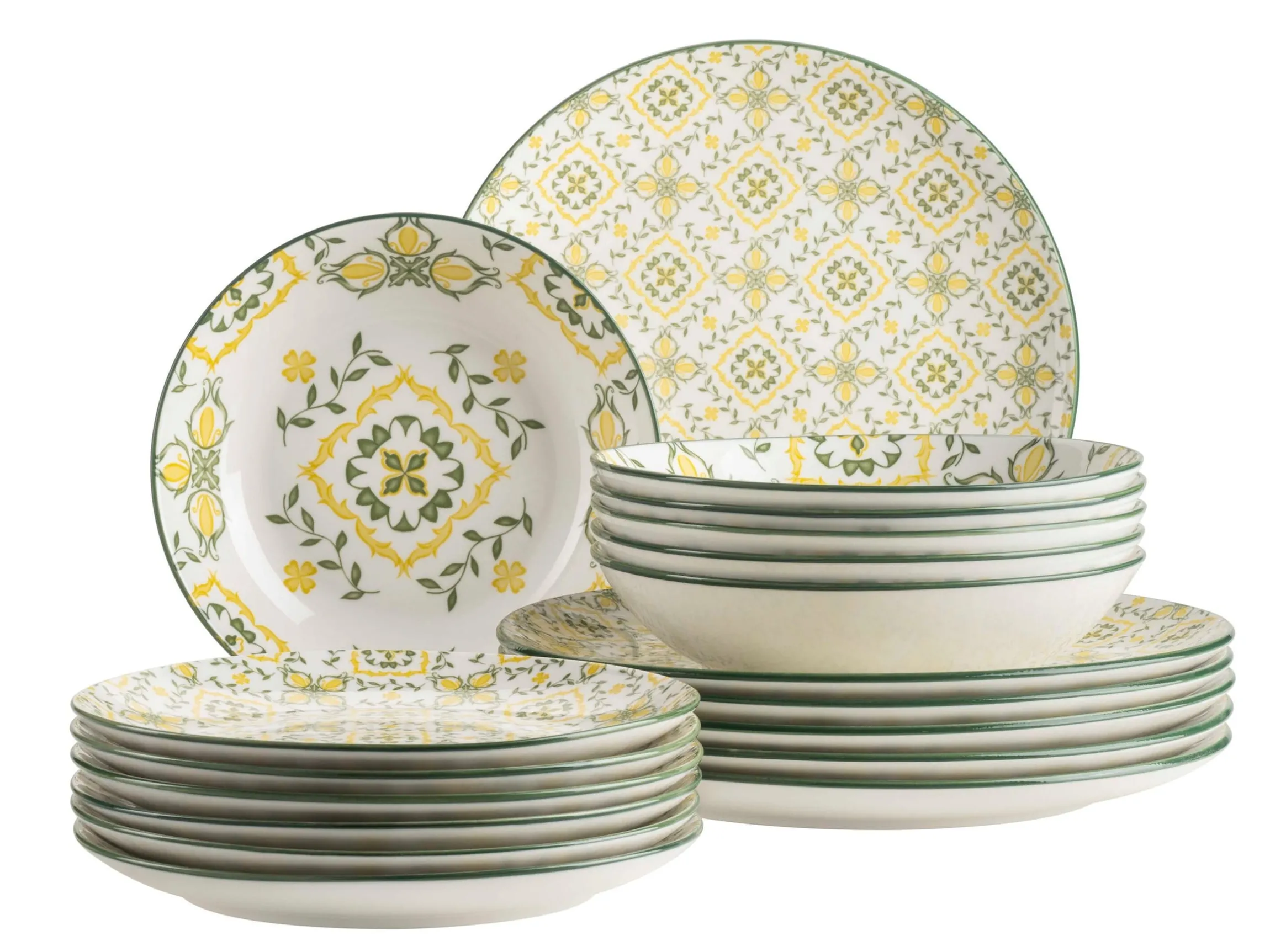 Teller Set, Porzellan Granada Gelb / Grün